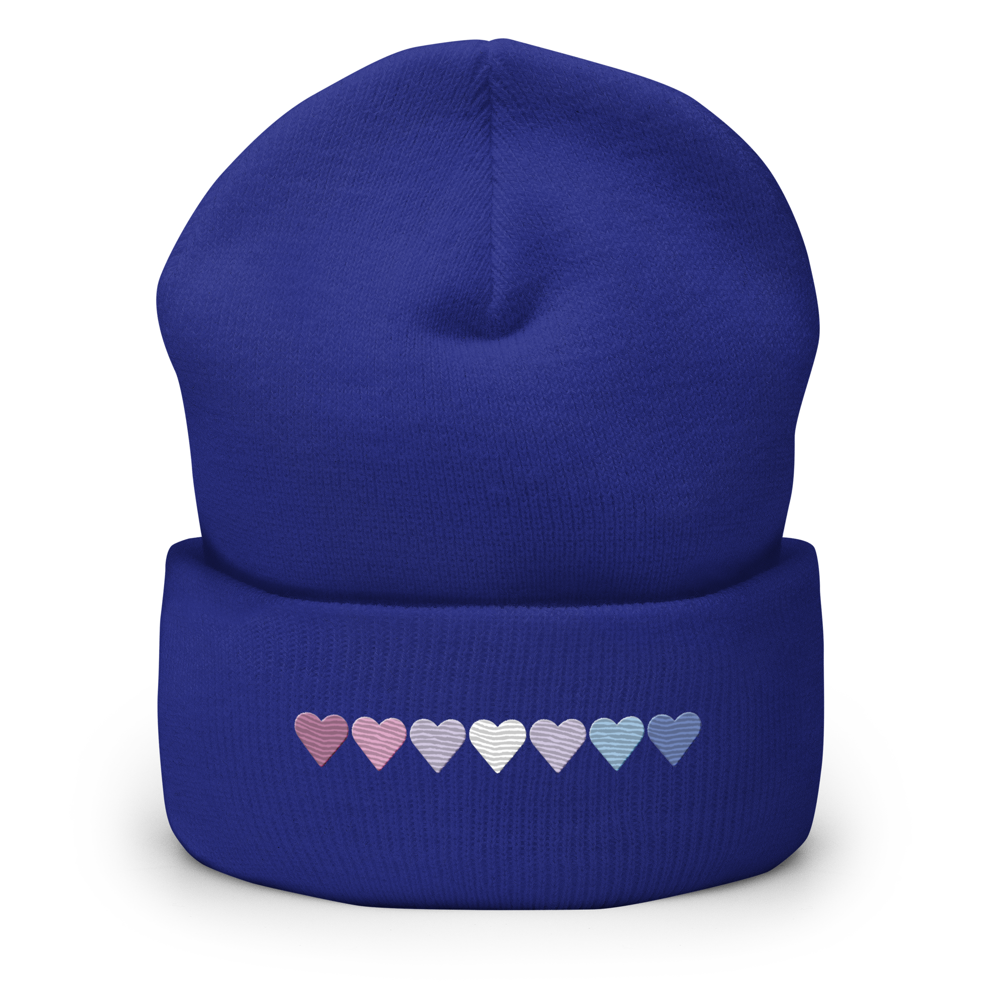 Embroidered Bigender Beanie: Pride Flag Horizontal Heart Design
