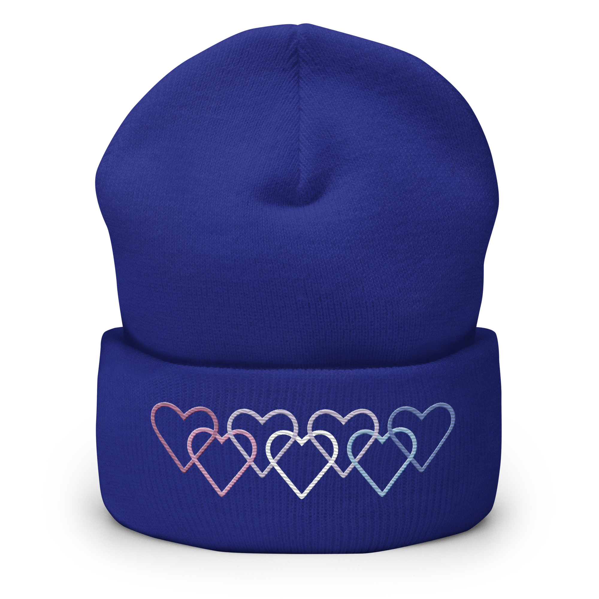 Bigender Pride Beanie: Interlaced Heart Outlines Embroidered Hat