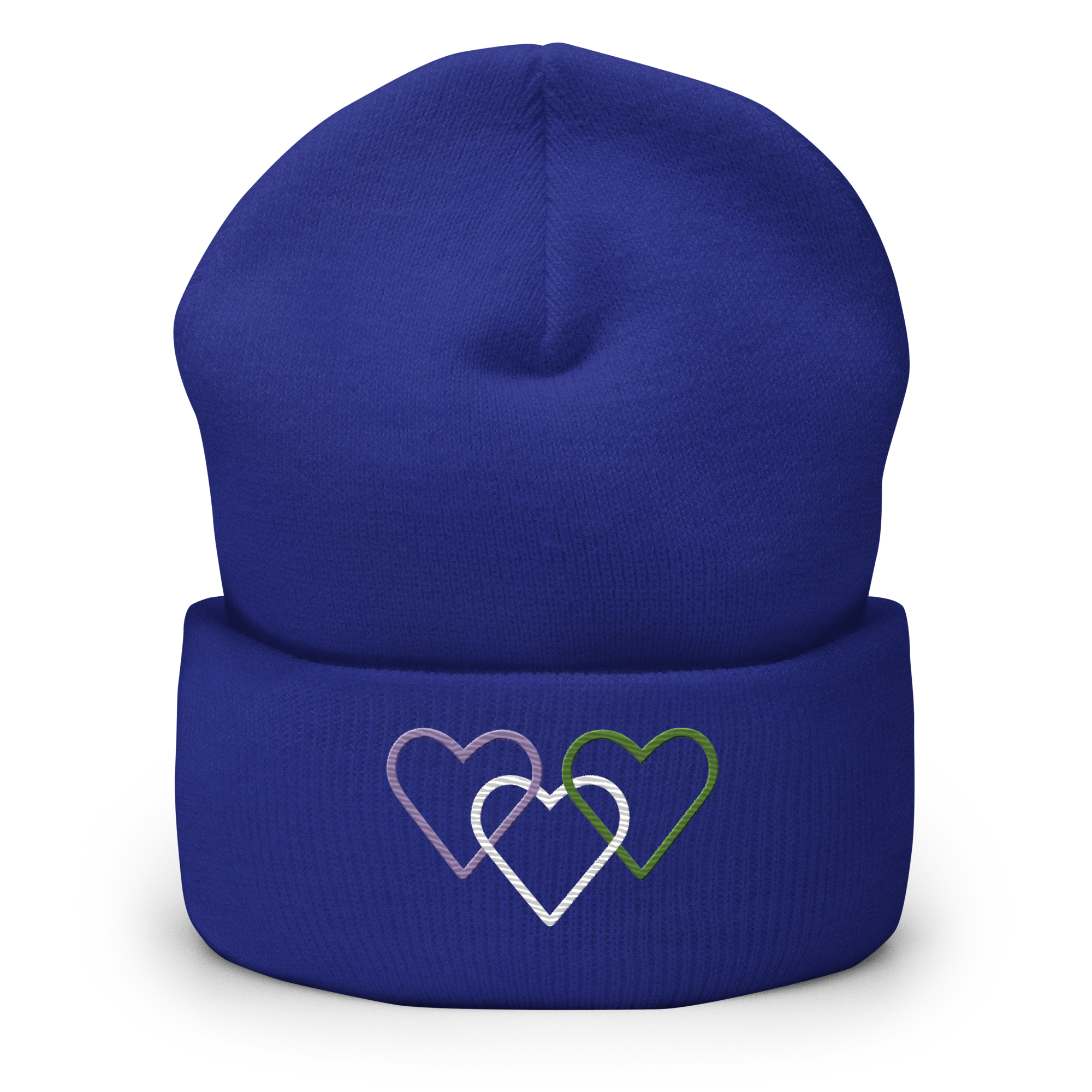 Genderqueer Pride Beanie: Interlaced Heart Outlines Embroidered Hat