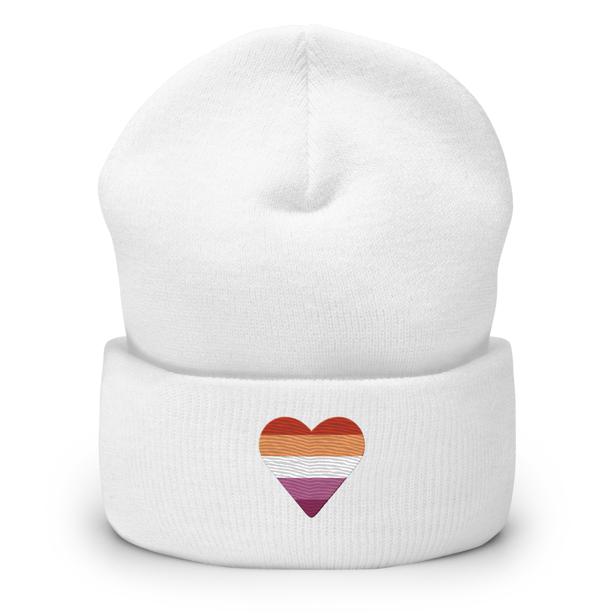 Lesbian Flag Embroidered Heart Beanie: Celebratory LGBTQ+ Pride Design