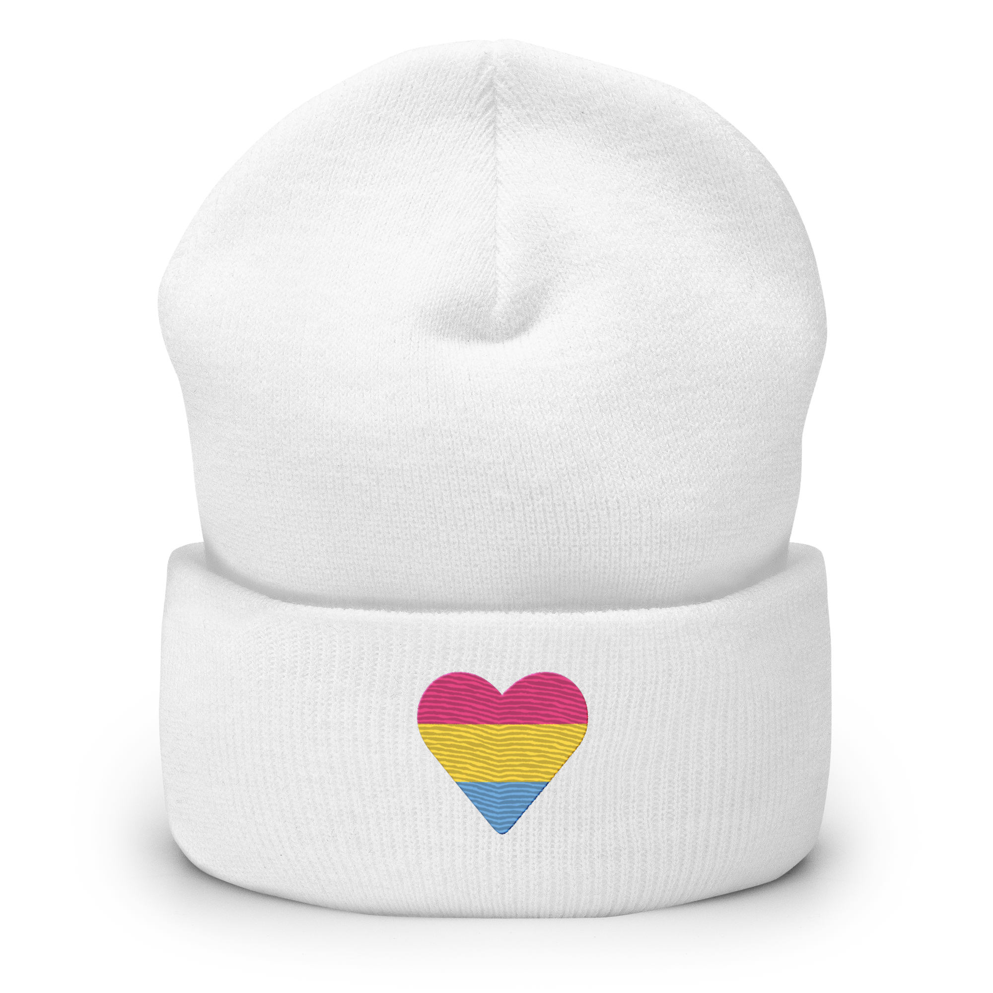 Pansexual Flag Embroidered Heart Beanie: Celebratory LGBTQ+ Pride Design