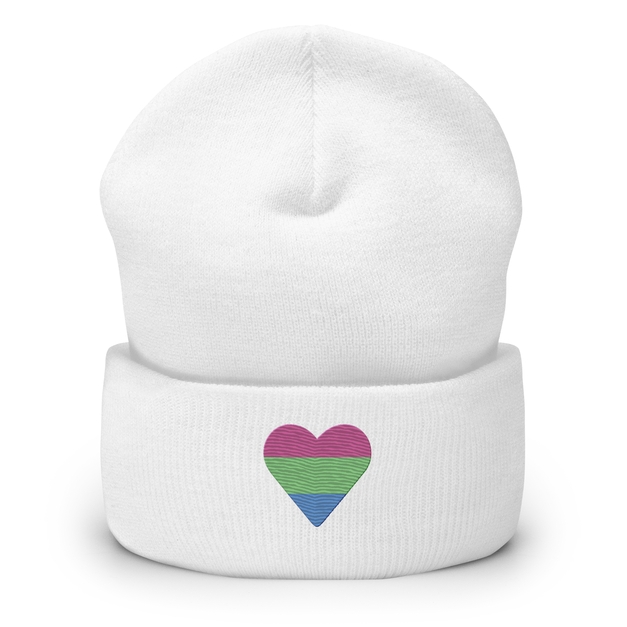 Polysexual Flag Embroidered Heart Beanie: Celebratory LGBTQ+ Pride Design