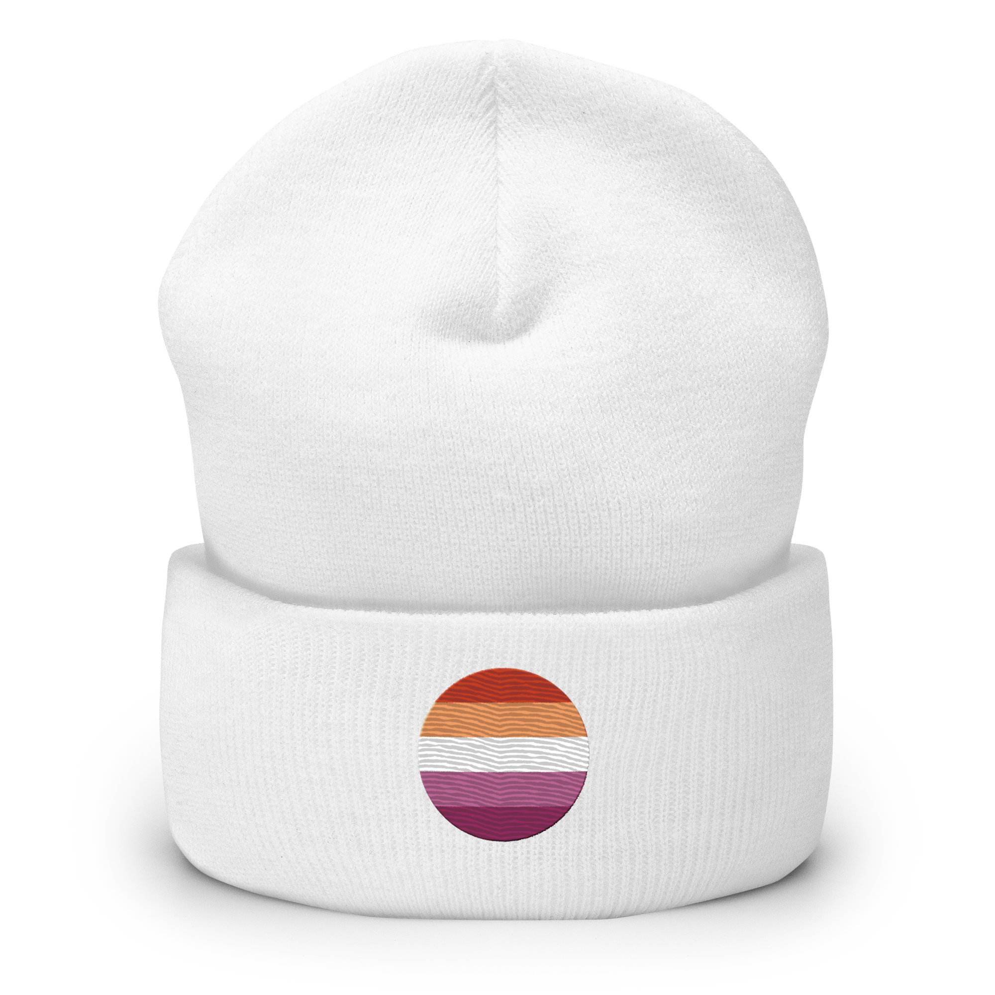 Lesbian Flag Embroidered Circle Beanie: Celebratory LGBTQ+ Pride Design