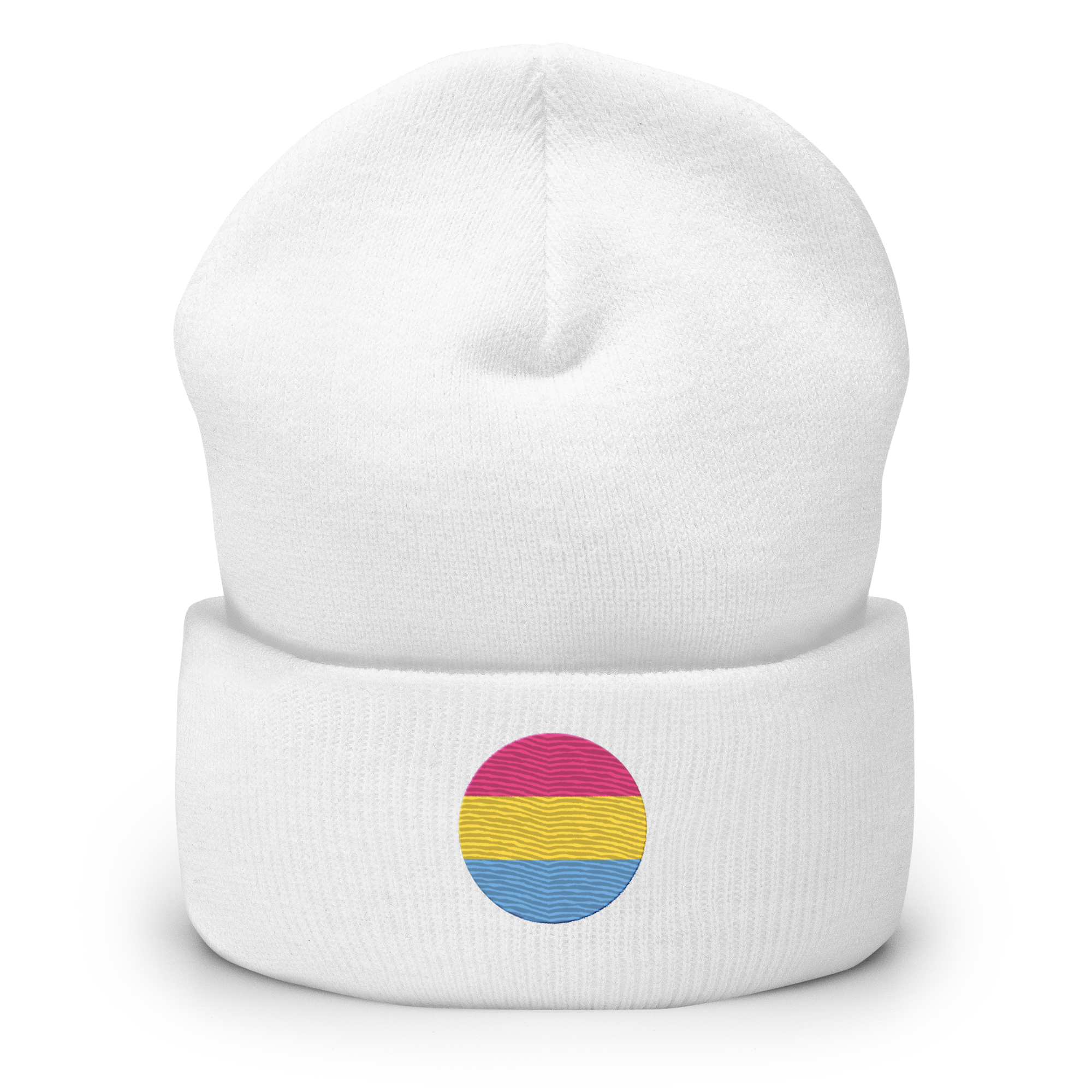 Pansexual Flag Embroidered Circle Beanie: Celebratory LGBTQ+ Pride Design