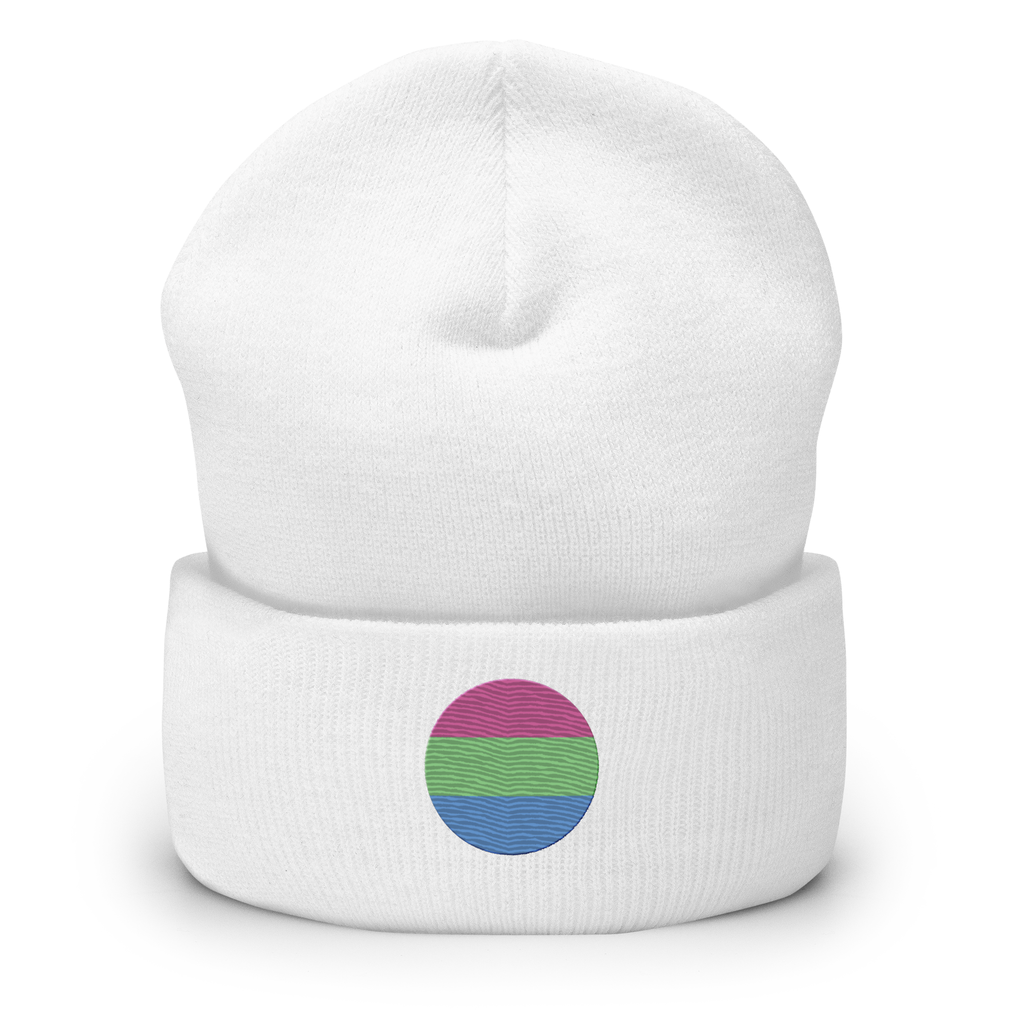 Polysexual Flag Embroidered Circle Beanie: Celebratory LGBTQ+ Pride Design