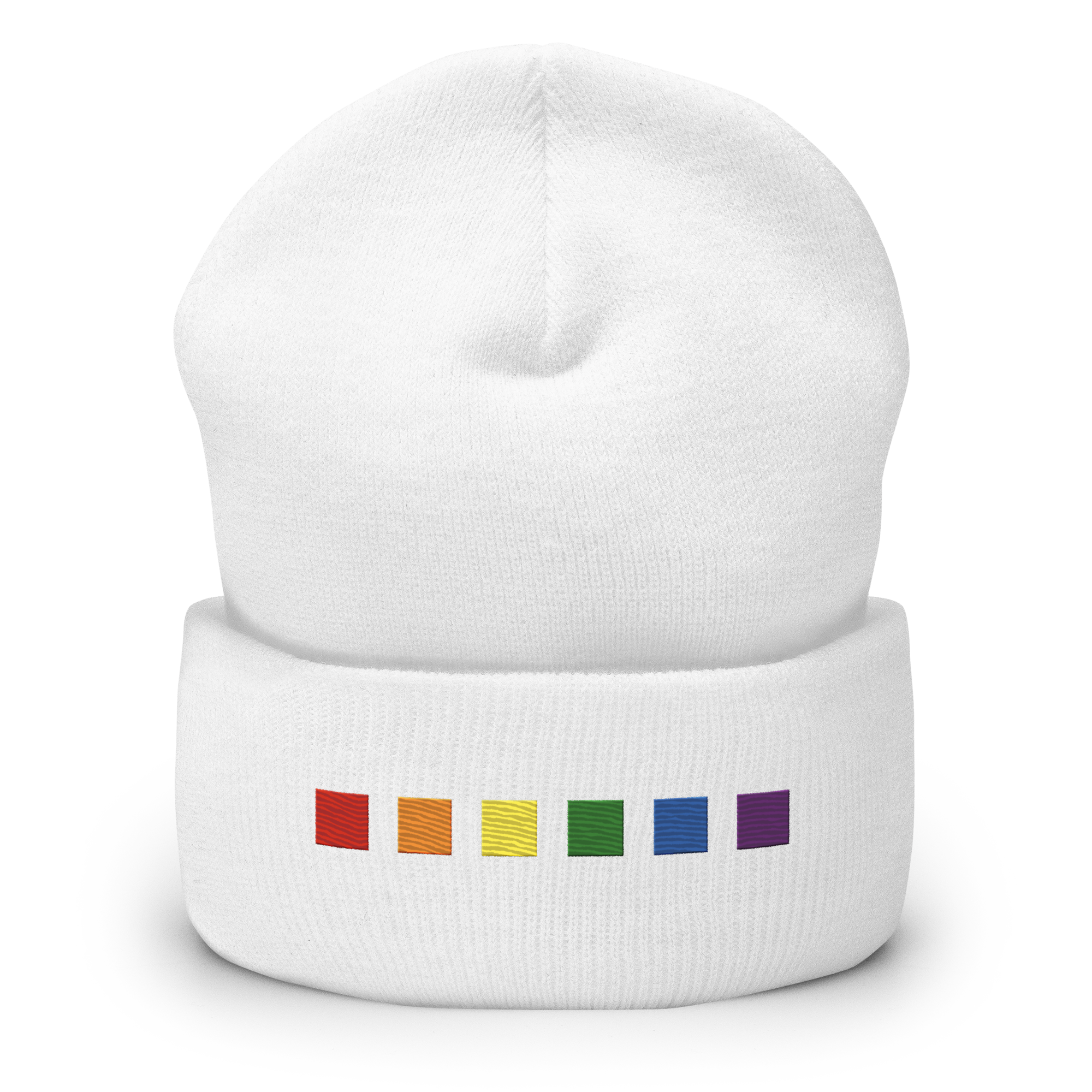 Embroidered Pride Beanie: Pride Flag Horizontal Square Design