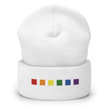 Embroidered Pride Beanie: Pride Flag Horizontal Square Design