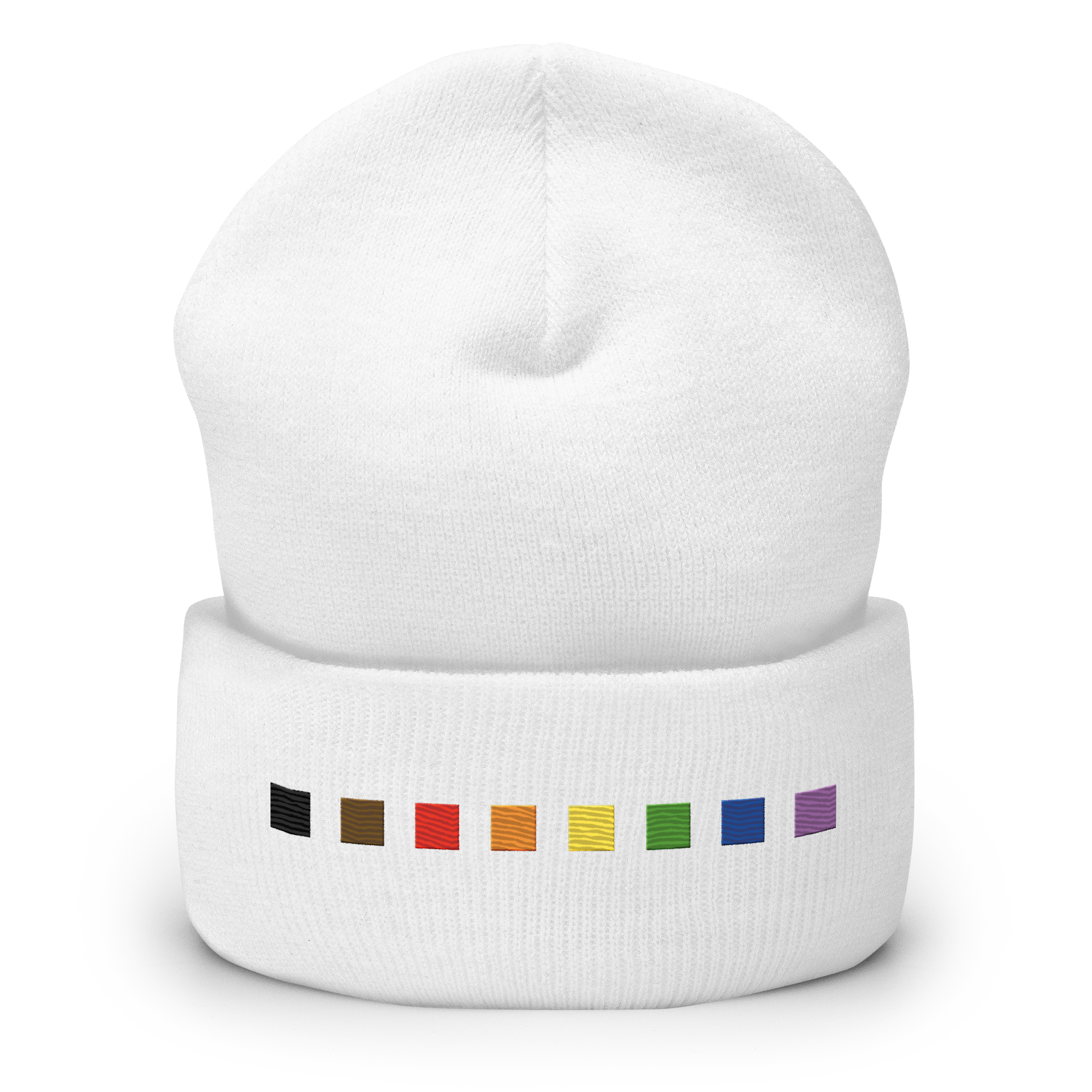 Embroidered Philly Pride Beanie: Pride Flag Horizontal Square Design