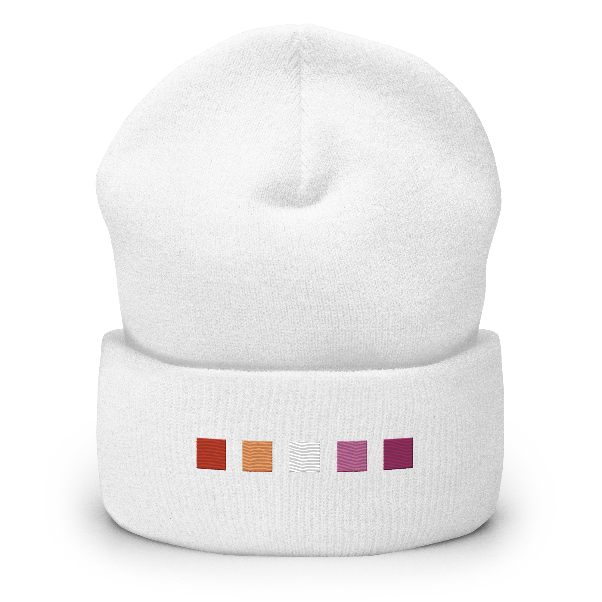 Embroidered Lesbian Beanie: Pride Flag Horizontal Square Design
