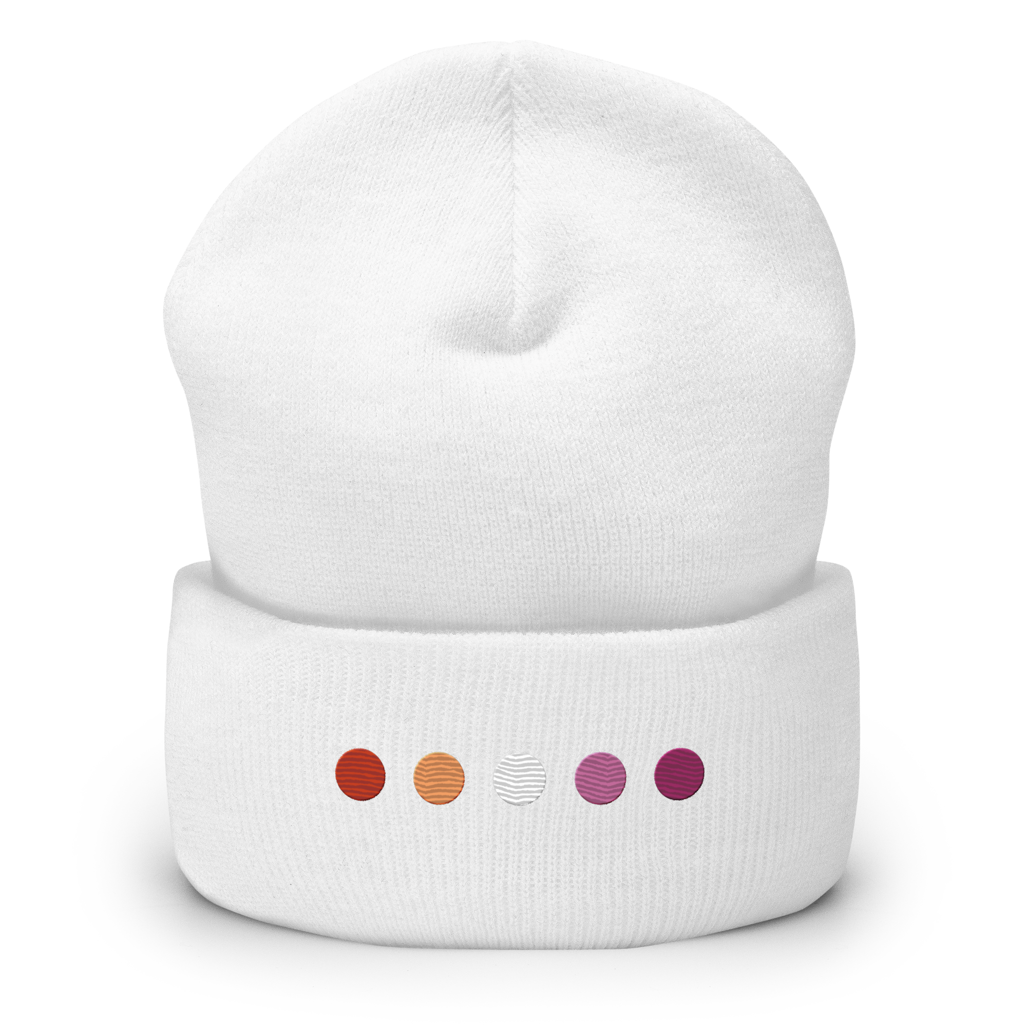 Embroidered Lesbian Beanie: Pride Flag Horizontal Circle Design