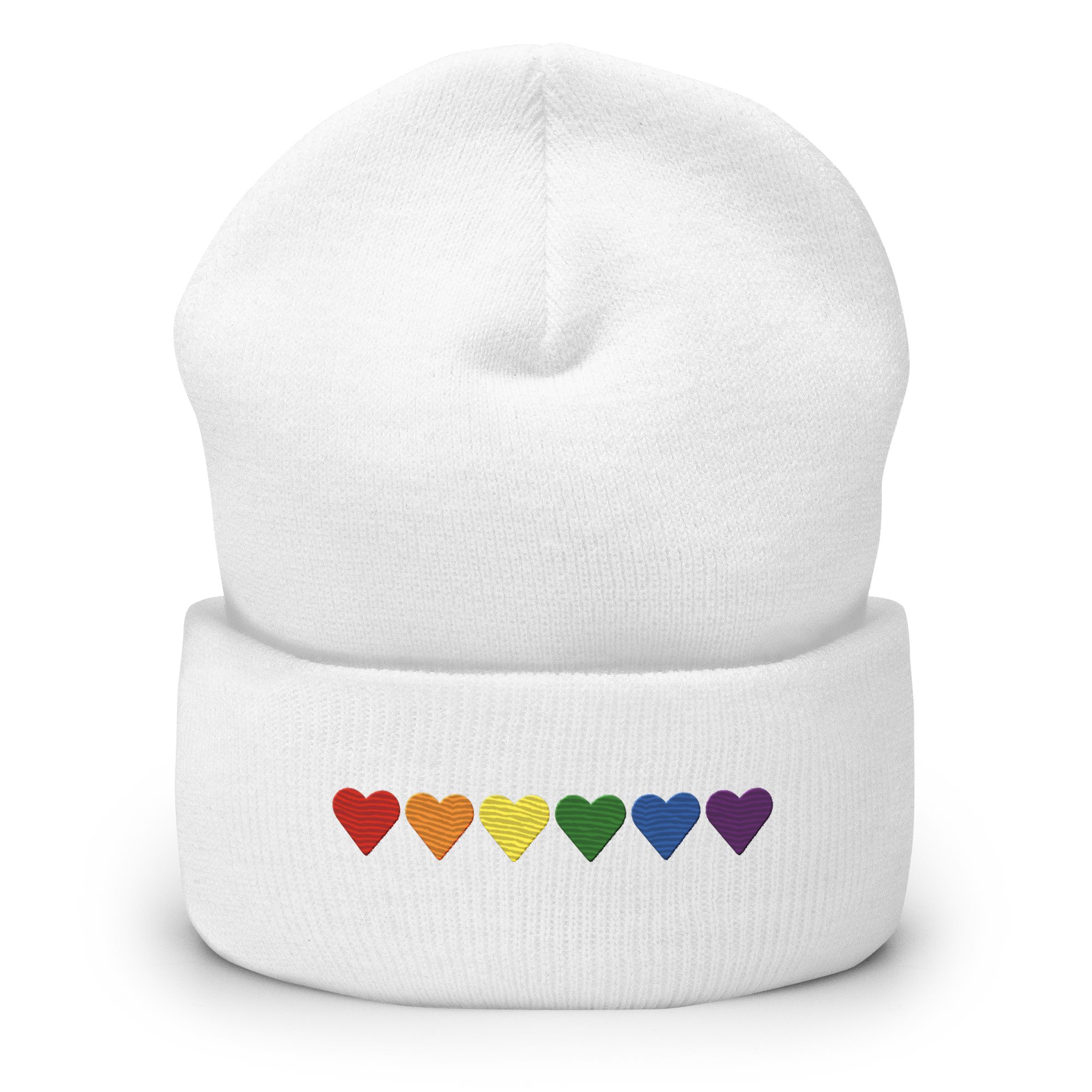Embroidered Pride Beanie: Pride Flag Horizontal Heart Design