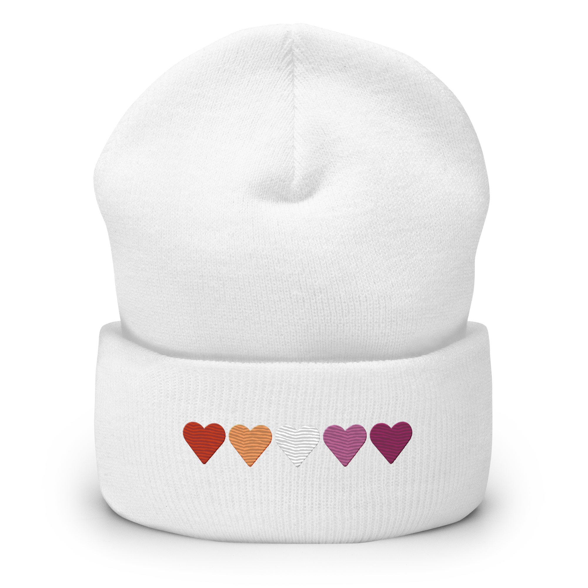 Embroidered Lesbian Beanie: Pride Flag Horizontal Heart Design