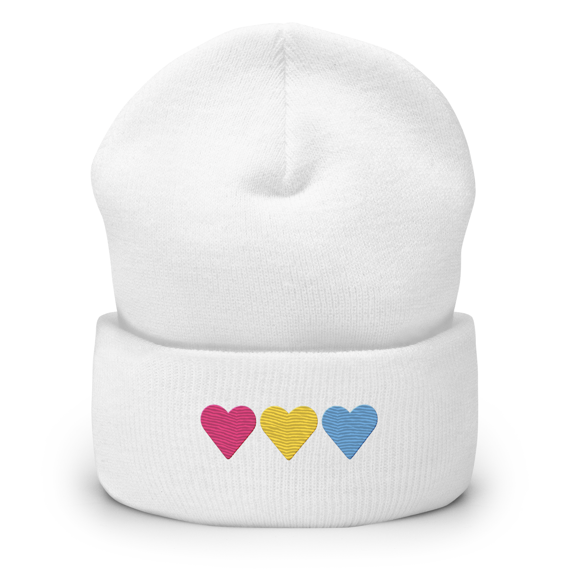Embroidered Pansexual Beanie: Pride Flag Horizontal Heart Design