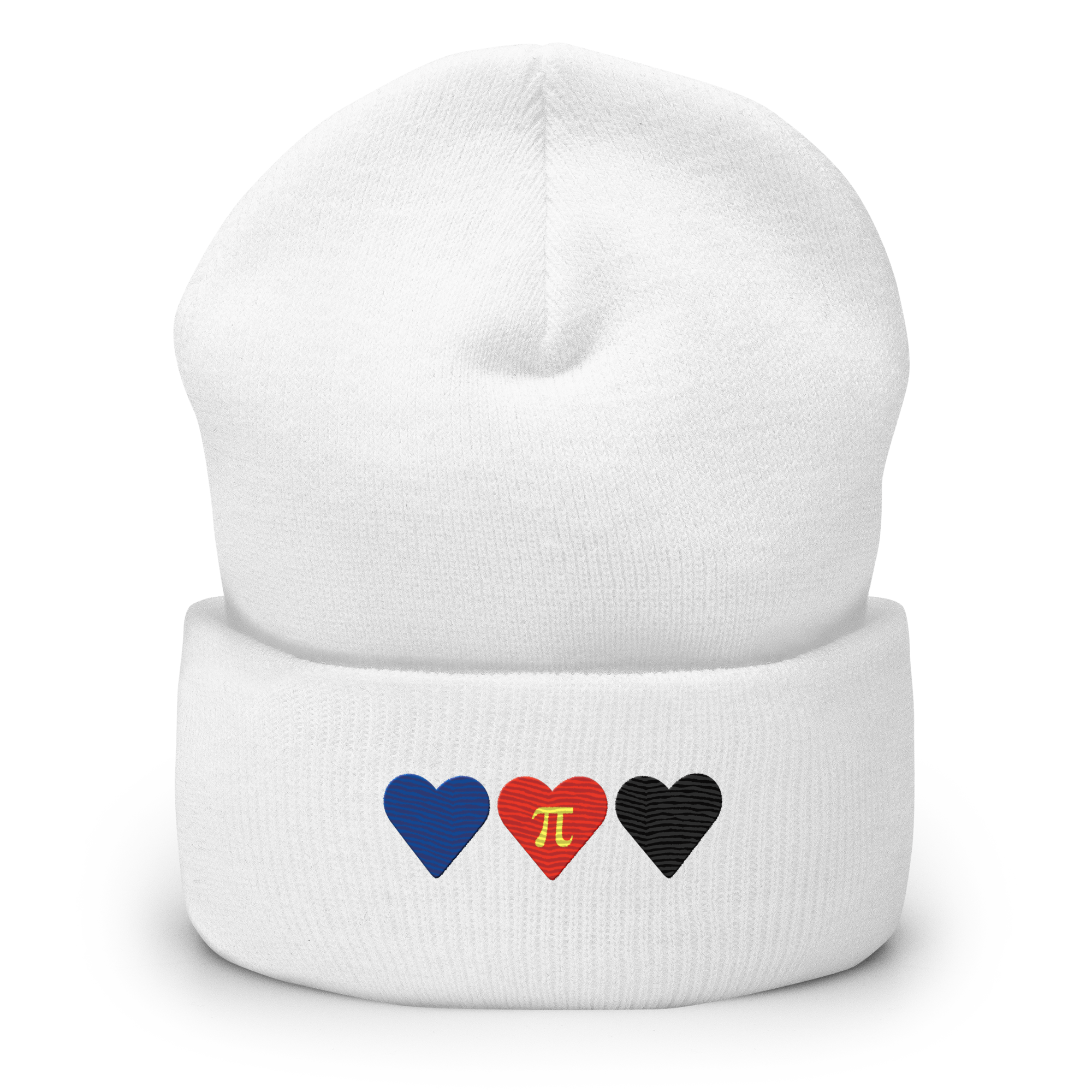 Embroidered Polyamory Beanie: Pride Flag Horizontal Heart Design