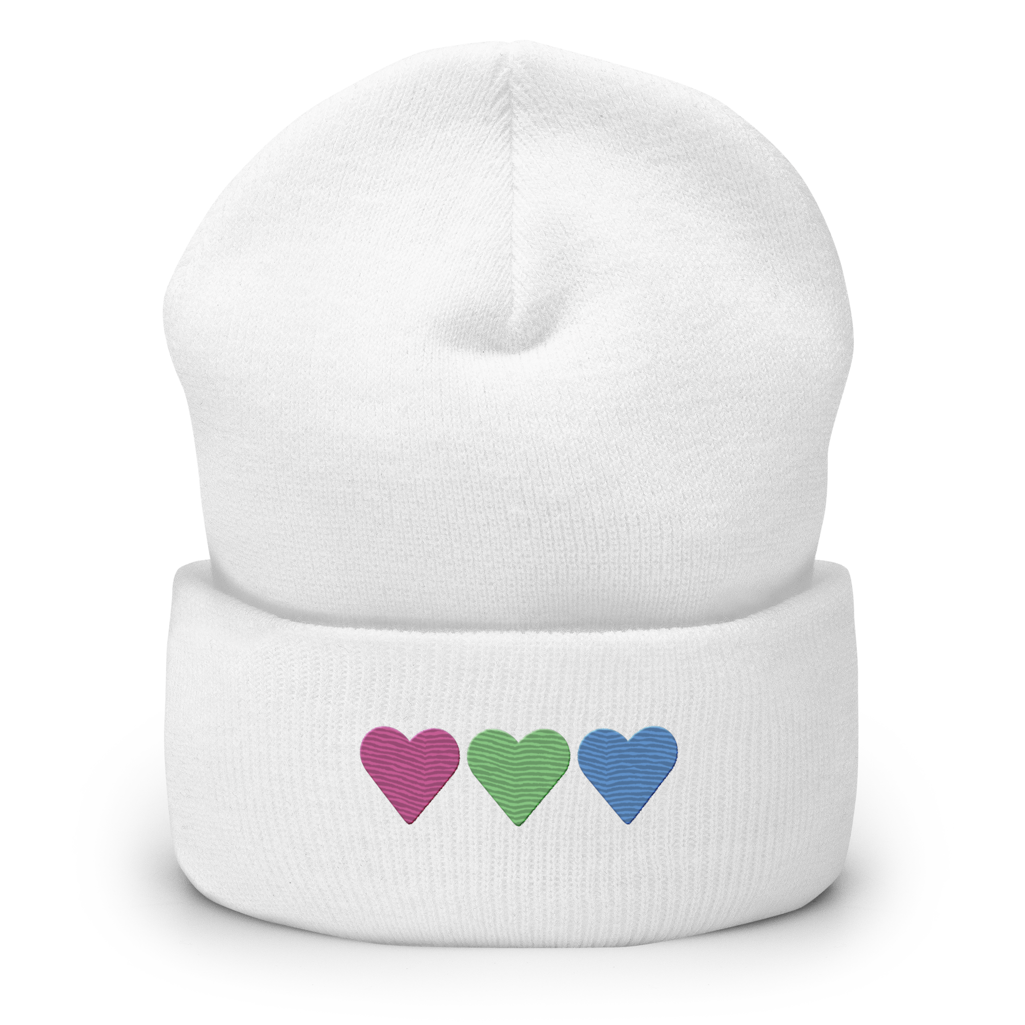Embroidered Polysexual Beanie: Pride Flag Horizontal Heart Design