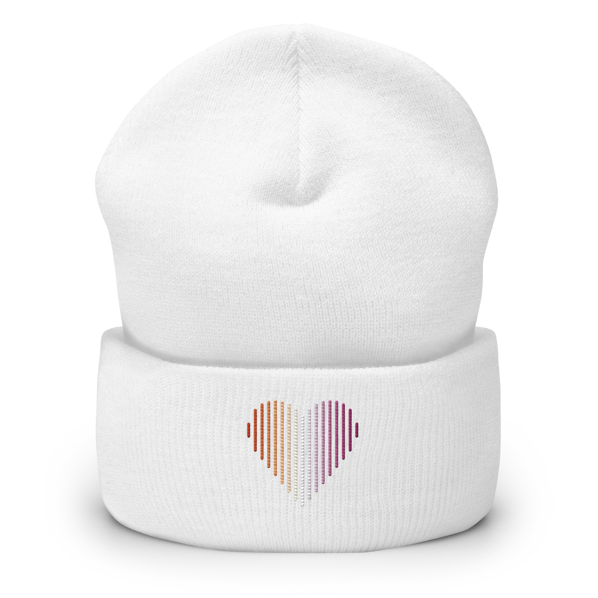 Lesbian Heart Lines Beanie: Embroidered Pride Gradient Hat