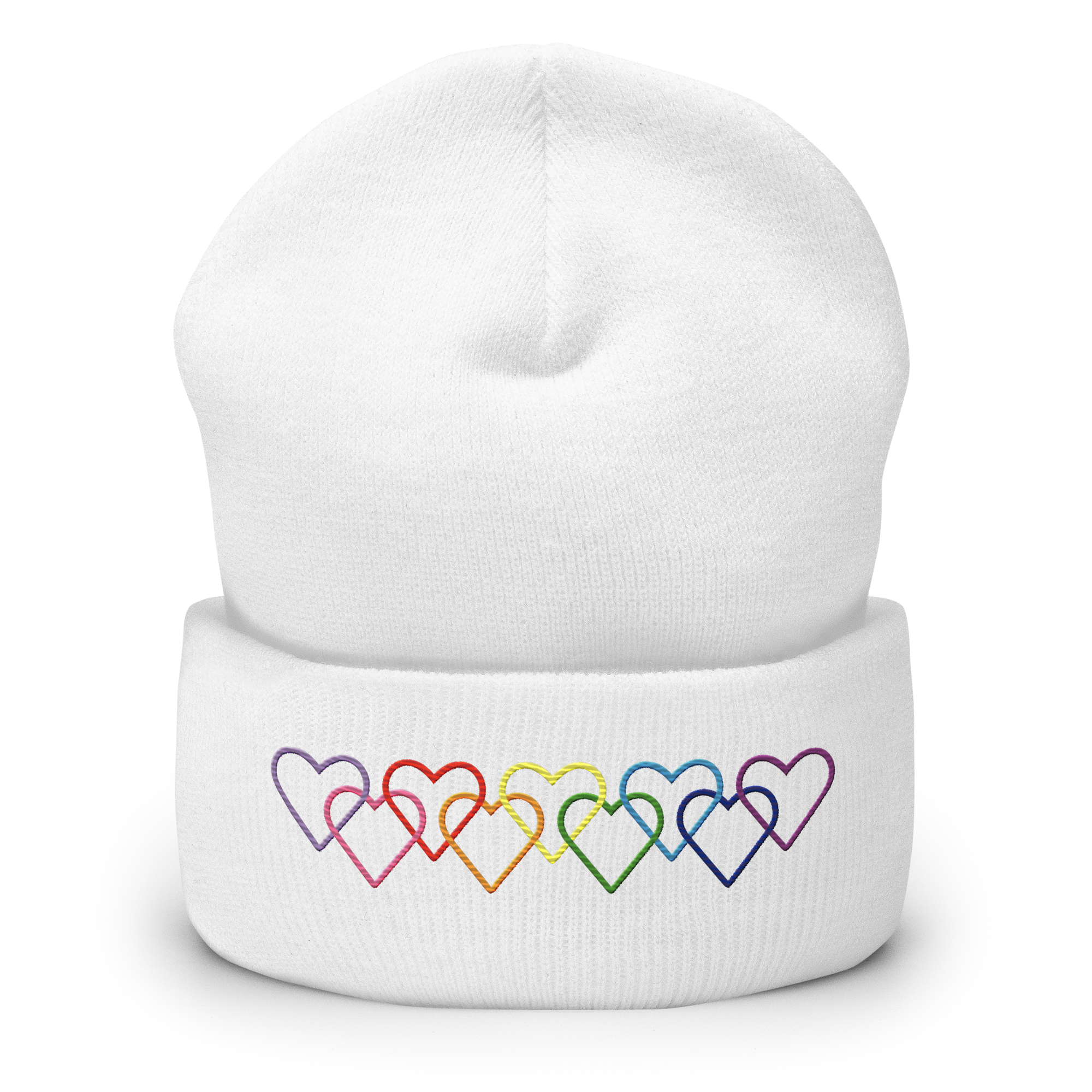 Gilbert Baker Pride Beanie: Interlaced Heart Outlines Embroidered Hat