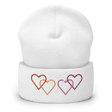 Lesbian Pride Beanie: Interlaced Heart Outlines Embroidered Hat