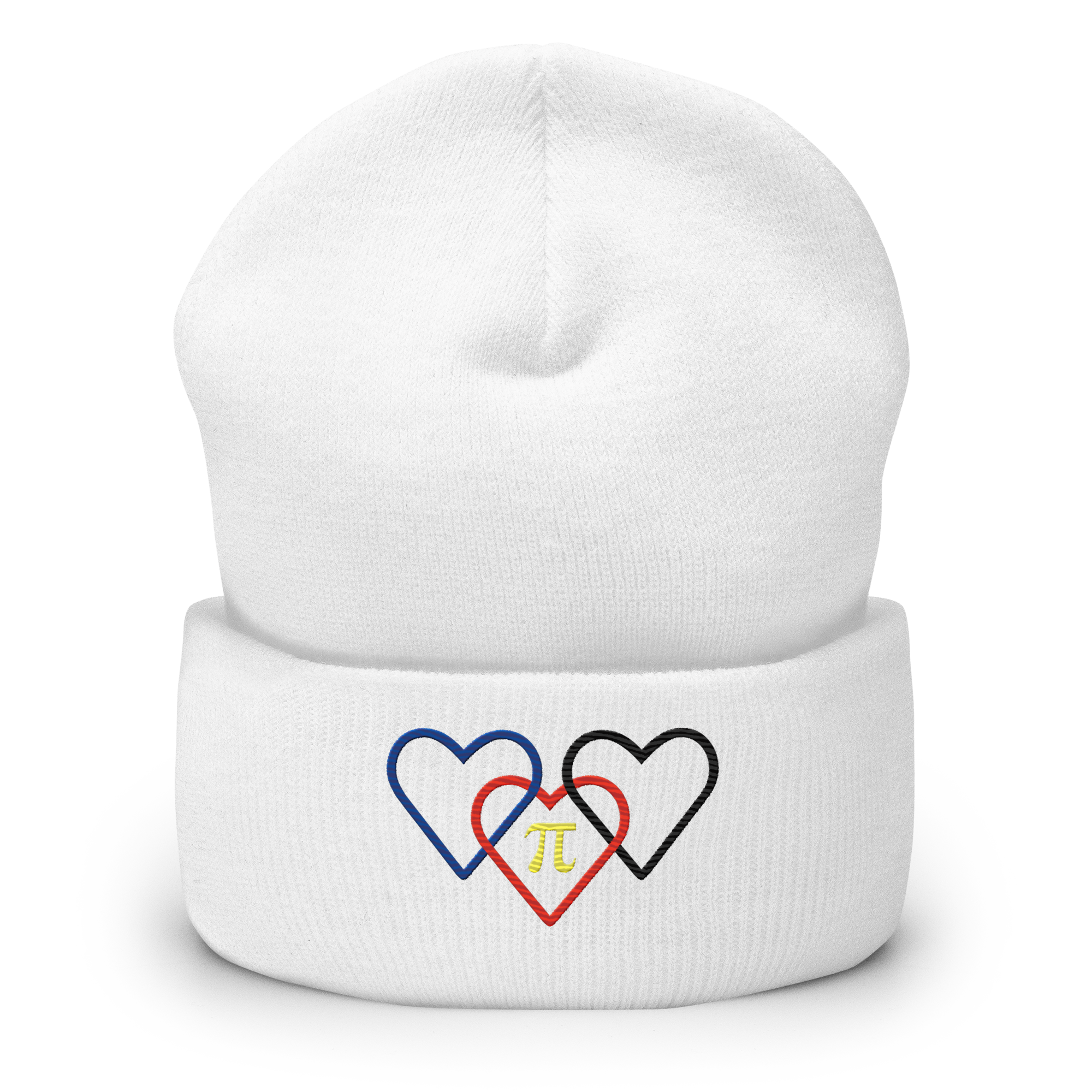 Polyamory Pride Beanie: Interlaced Heart Outlines Embroidered Hat