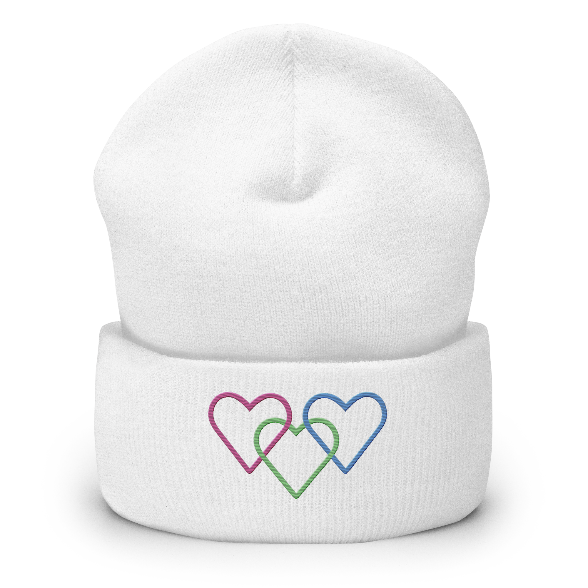 Polysexual Pride Beanie: Interlaced Heart Outlines Embroidered Hat