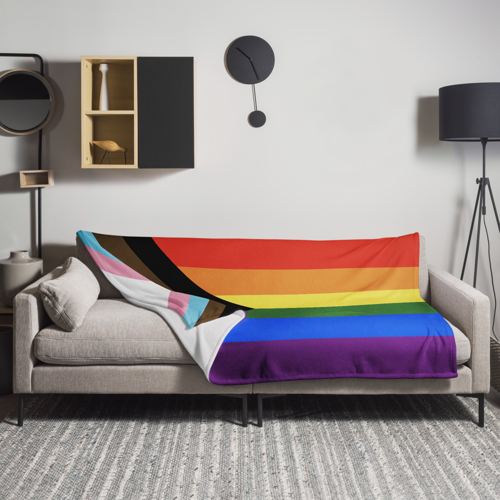 Pride Progress Pride Throw Blanket: Cozy LGBTQ+ Decorative Print