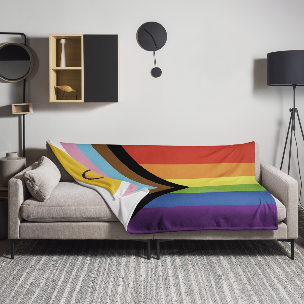Intersex-Inclusive Pride Progress Pride Throw Blanket: Cozy LGBTQ+ Decorative Print