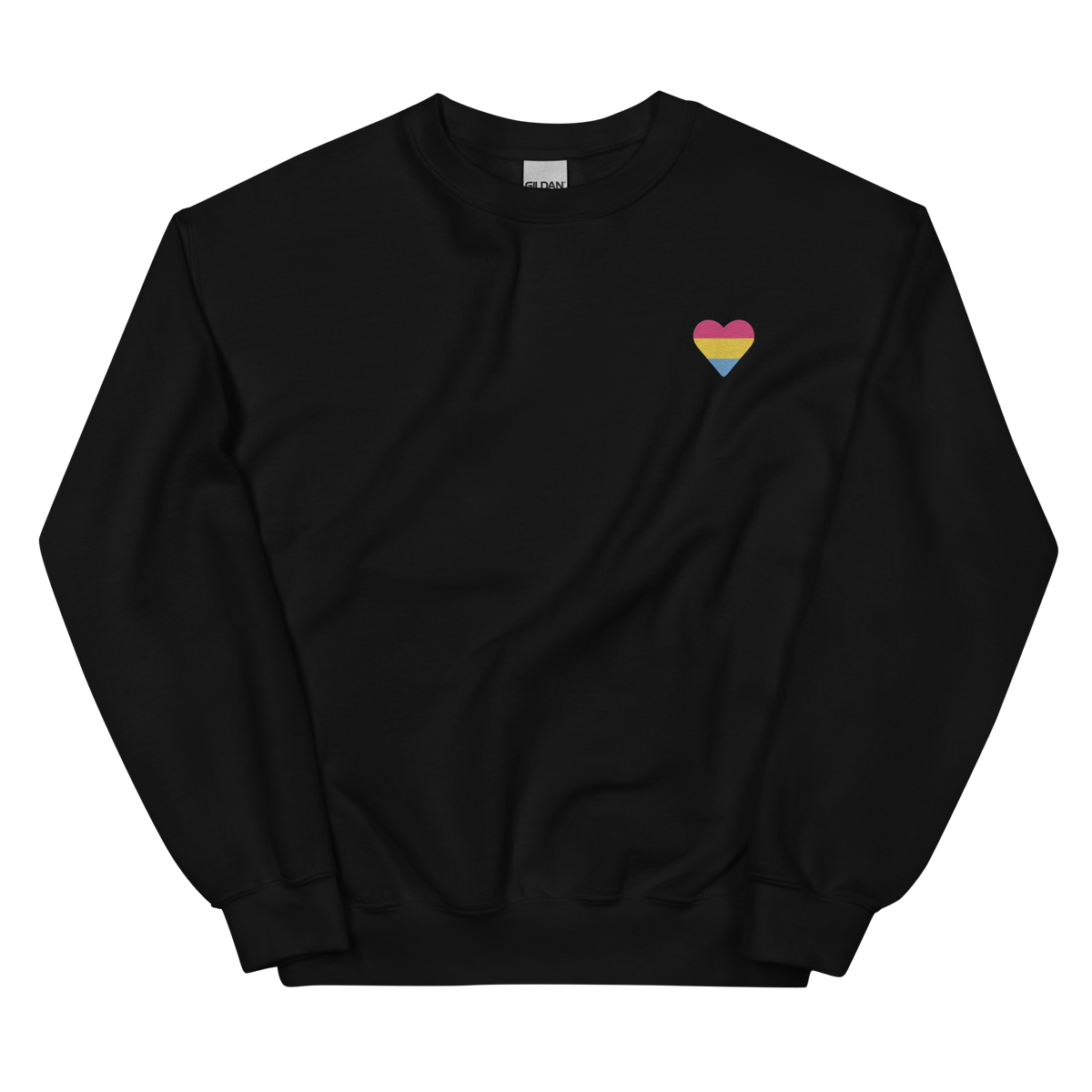 Pansexual Flag Embroidered Heart Sweater: Celebratory LGBTQ+ Pride Design