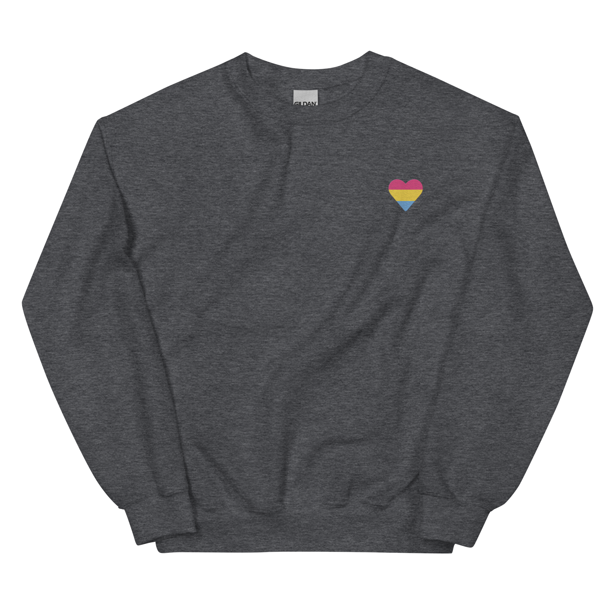 Pansexual Flag Embroidered Heart Sweater: Celebratory LGBTQ+ Pride Design