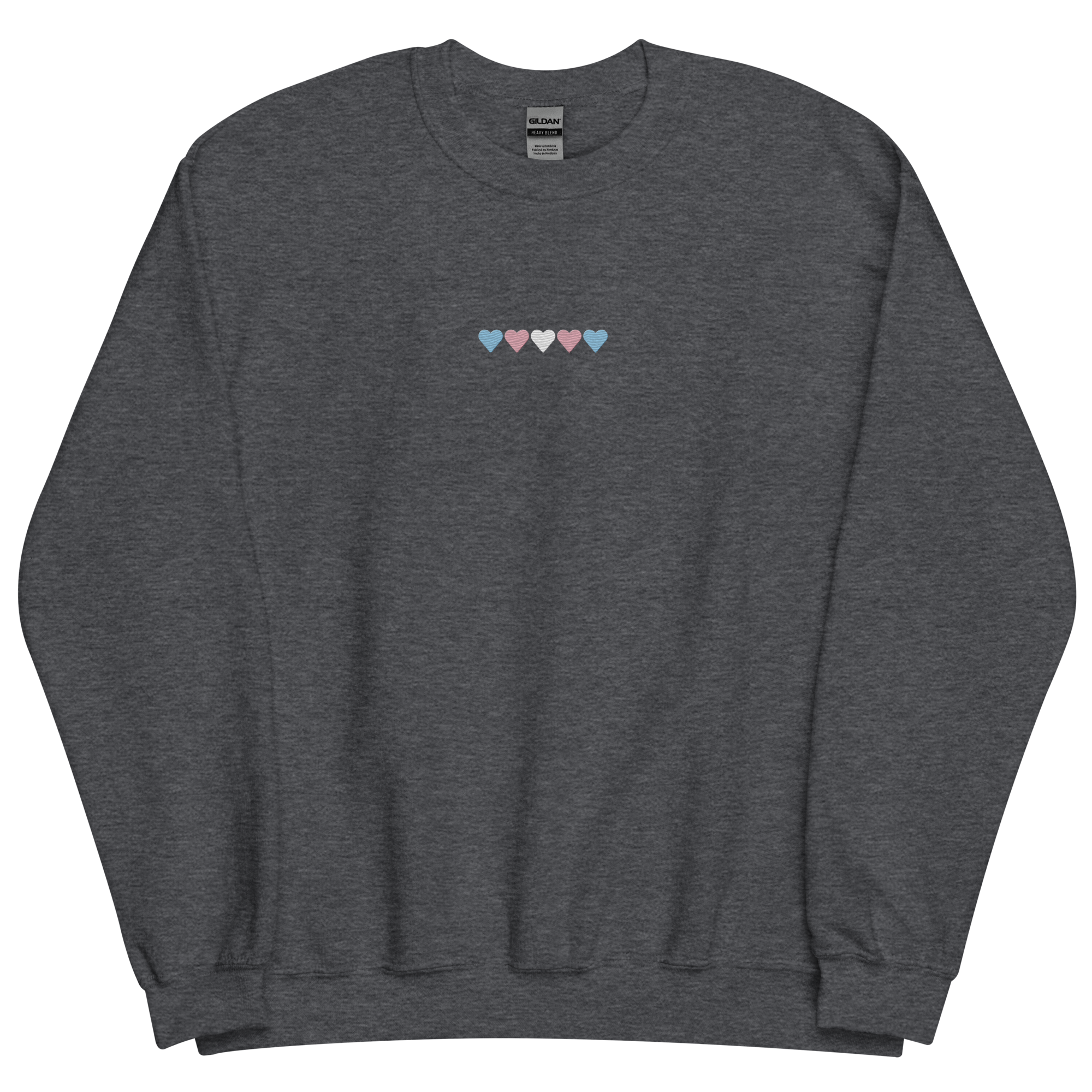 Embroidered Transgender Sweatshirt: Pride Flag Horizontal Heart Design