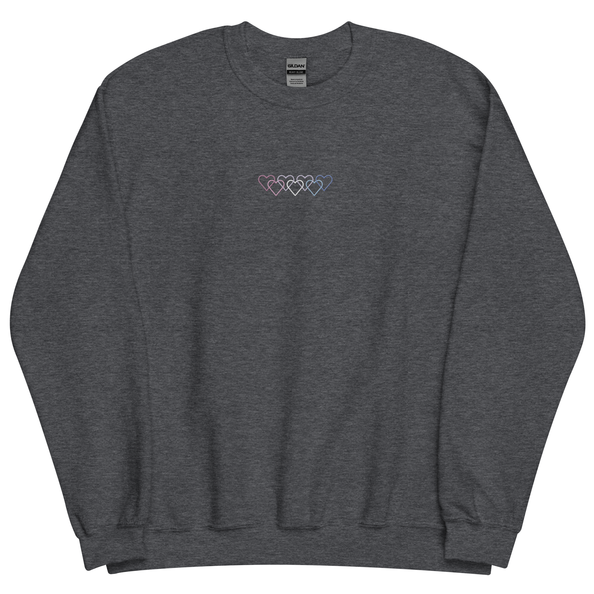 Bigender Pride Sweatshirt: Interlaced Heart Outlines Embroidered Sweater