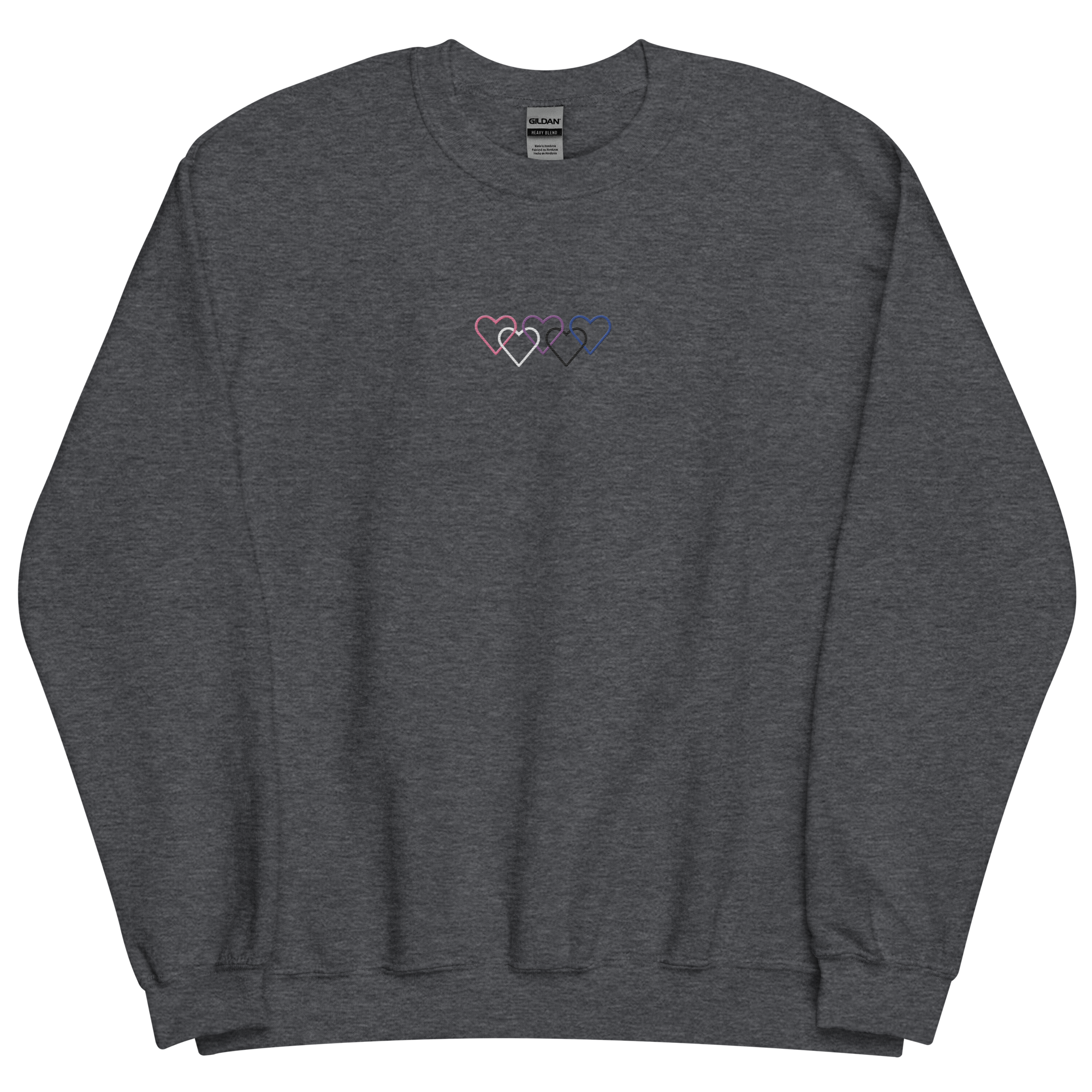 Genderfluid Pride Sweatshirt: Interlaced Heart Outlines Embroidered Sweater