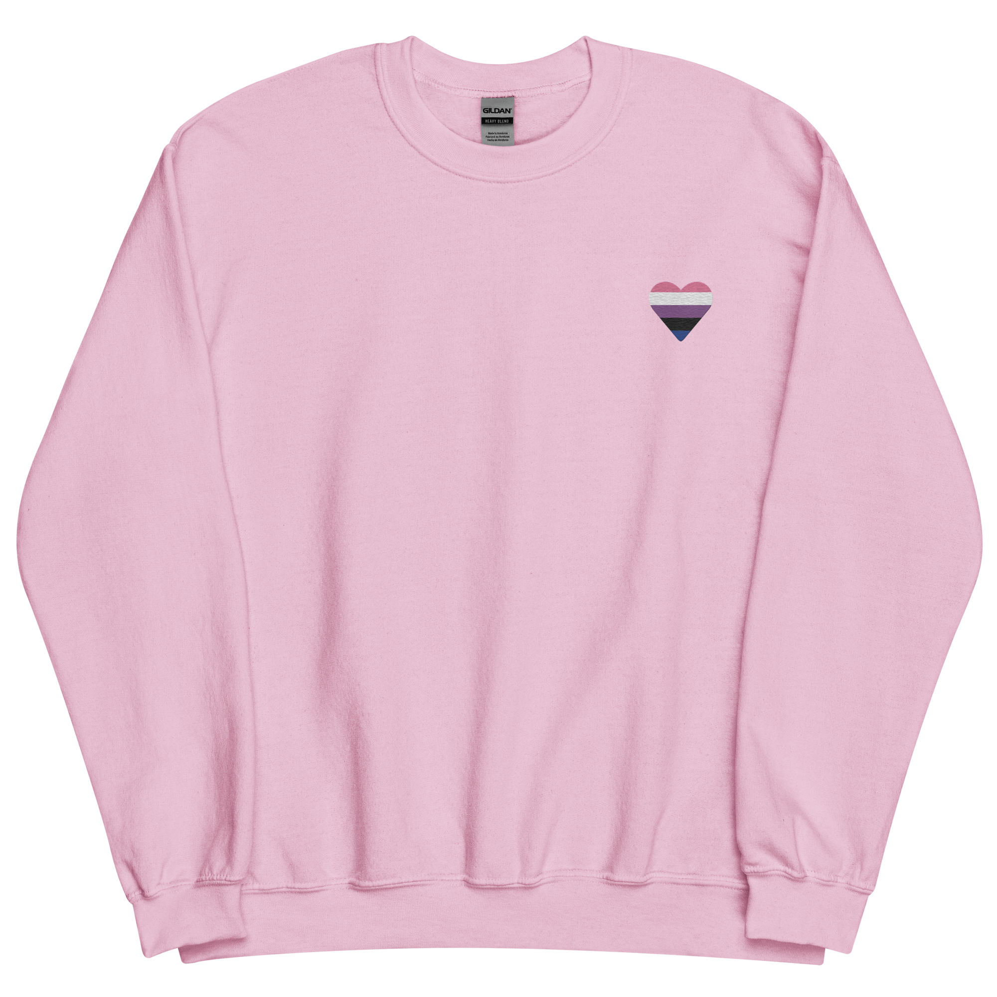 Genderfluid Flag Embroidered Heart Sweater: Celebratory LGBTQ+ Pride Design