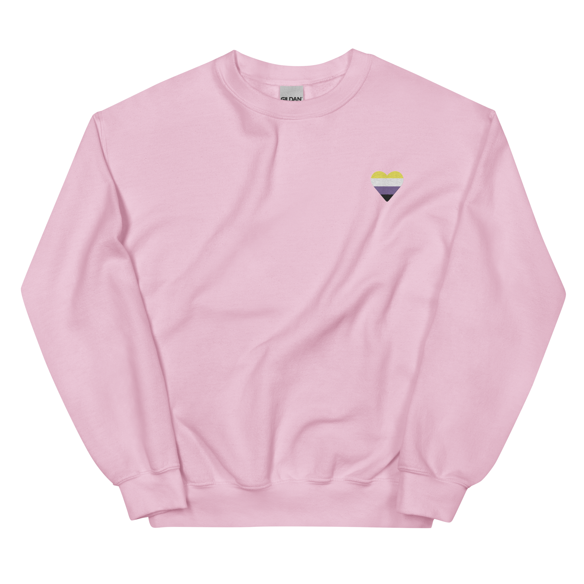 Nonbinary Flag Embroidered Heart Sweater: Celebratory LGBTQ+ Pride Design