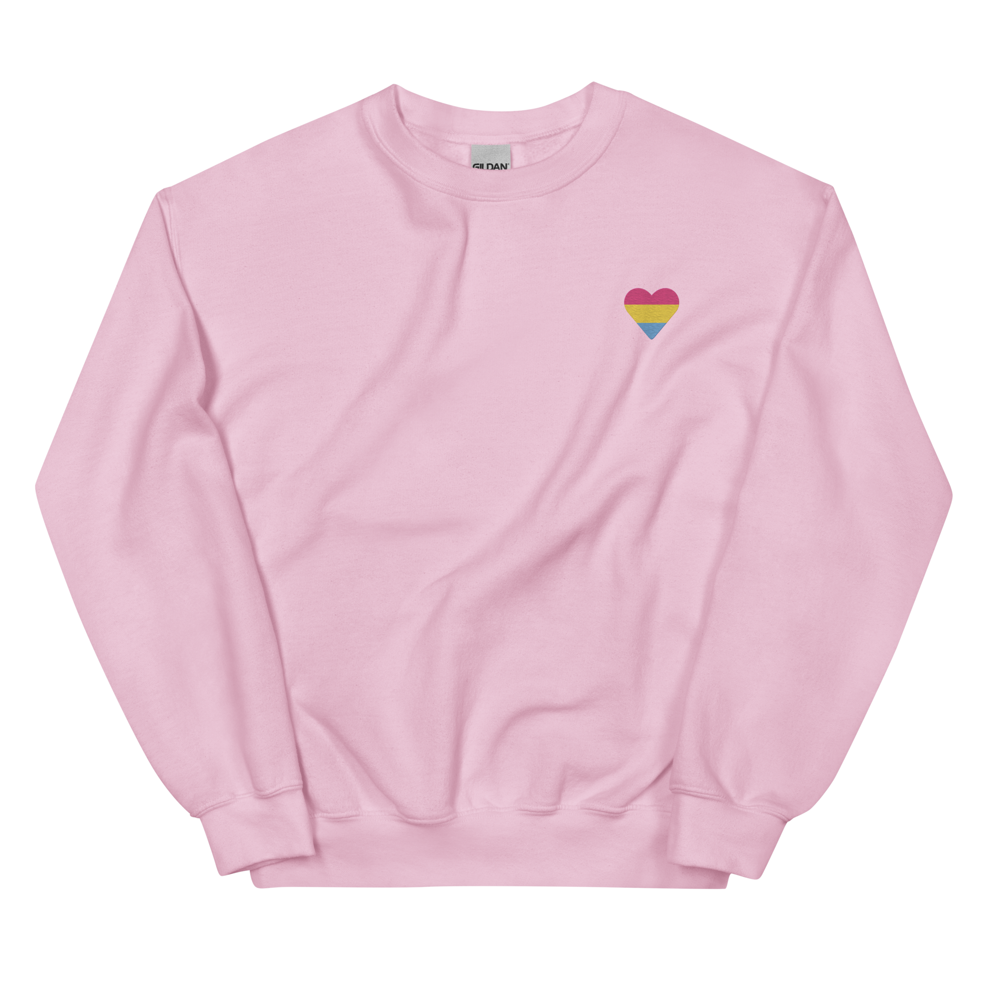 Pansexual Flag Embroidered Heart Sweater: Celebratory LGBTQ+ Pride Design