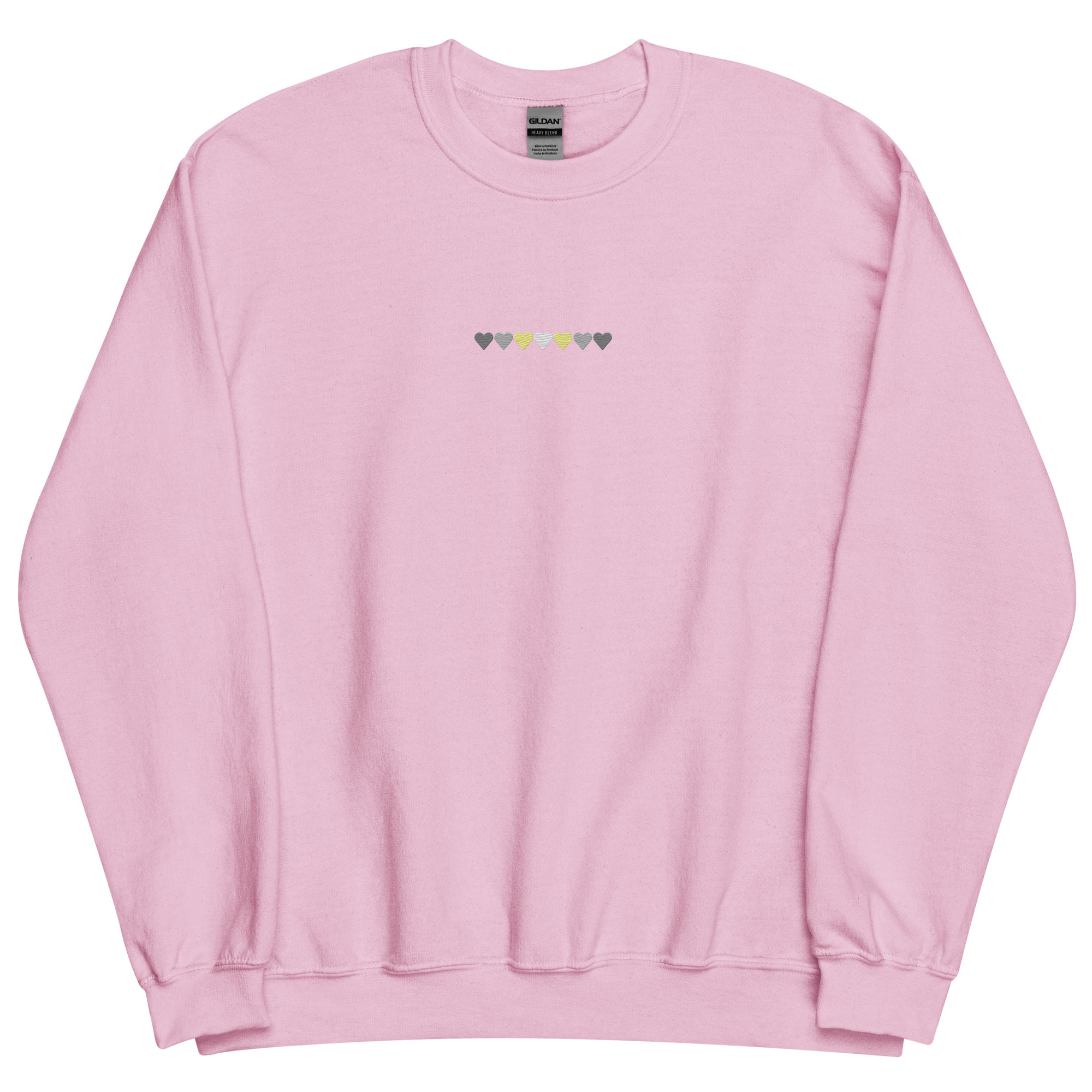 Embroidered Demigender Sweatshirt: Pride Flag Horizontal Heart Design