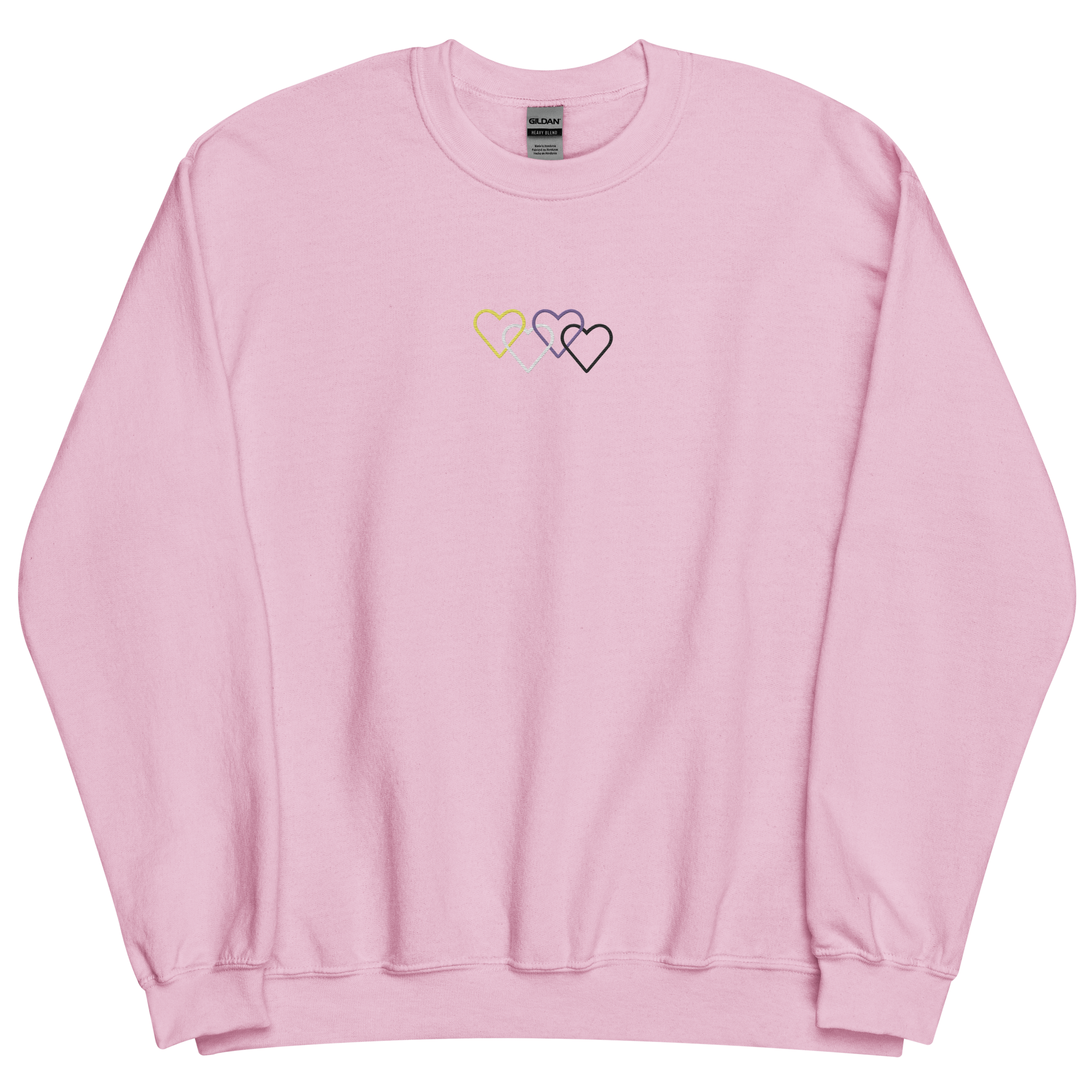 Nonbinary Pride Sweatshirt: Interlaced Heart Outlines Embroidered Sweater
