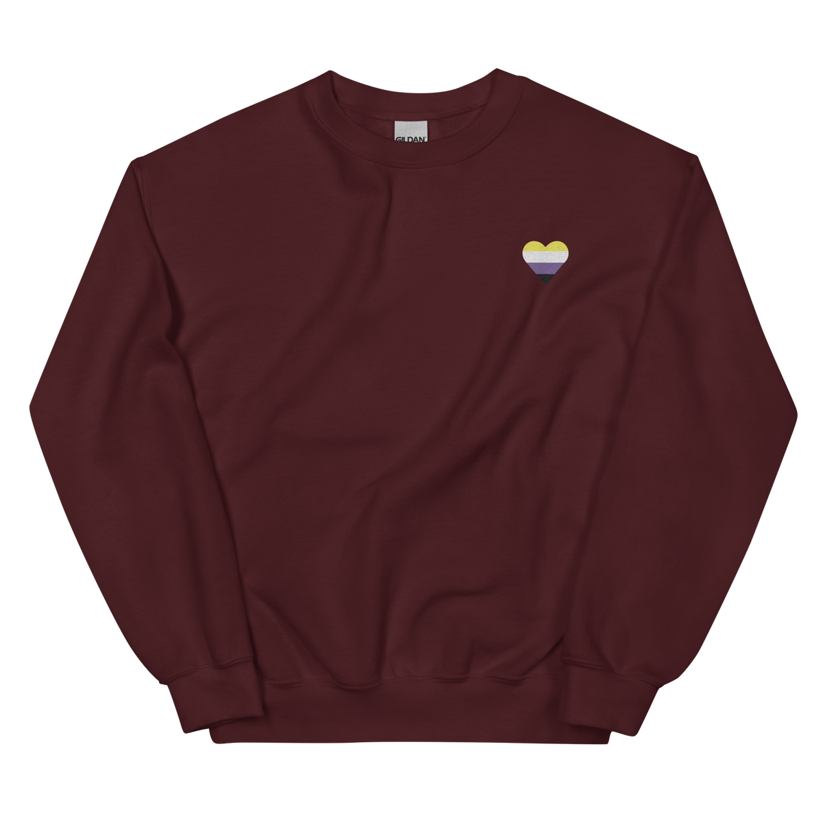 Nonbinary Flag Embroidered Heart Sweater: Celebratory LGBTQ+ Pride Design