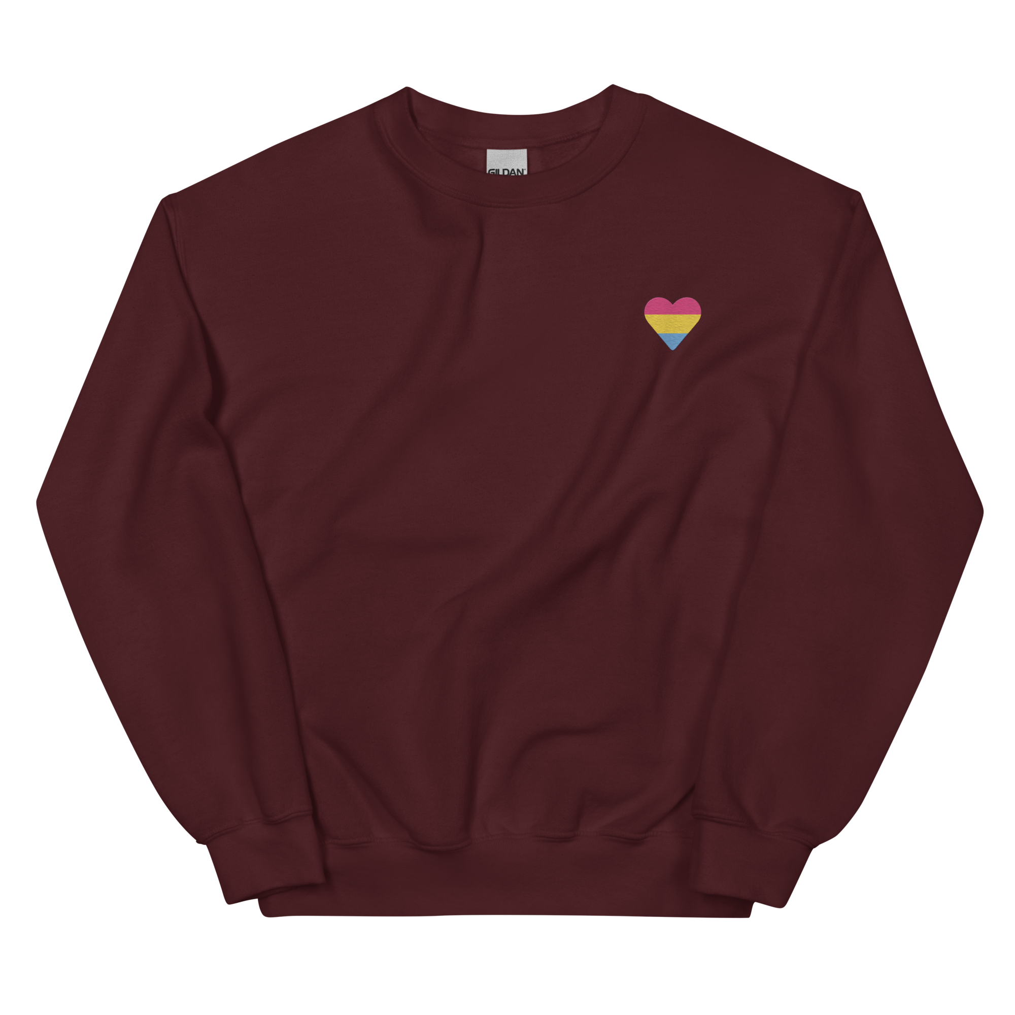 Pansexual Flag Embroidered Heart Sweater: Celebratory LGBTQ+ Pride Design