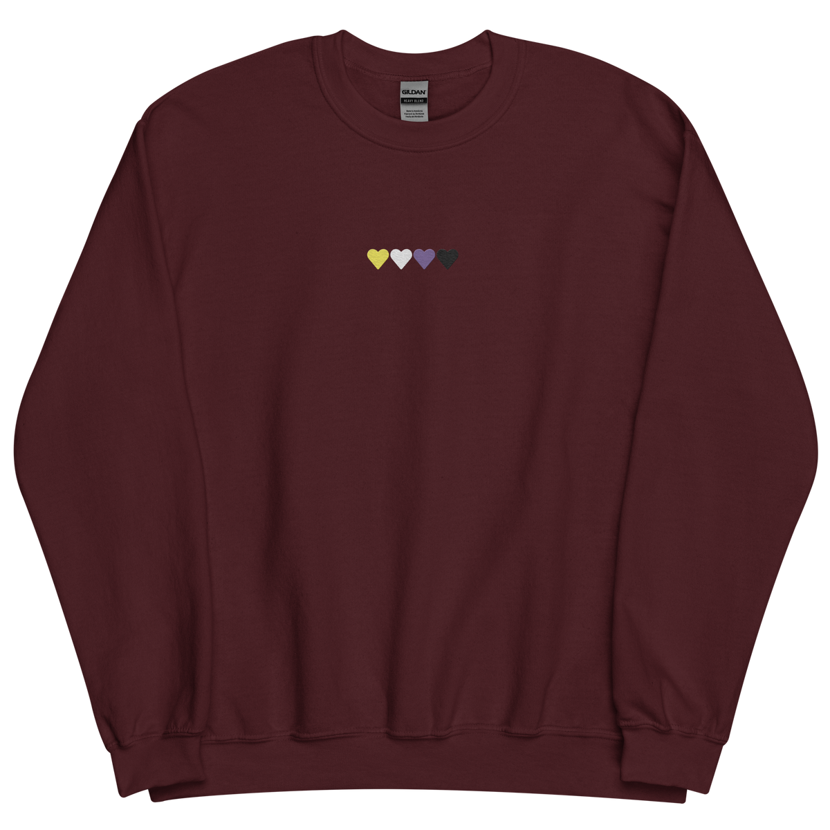 Embroidered Nonbinary Sweatshirt: Pride Flag Horizontal Heart Design