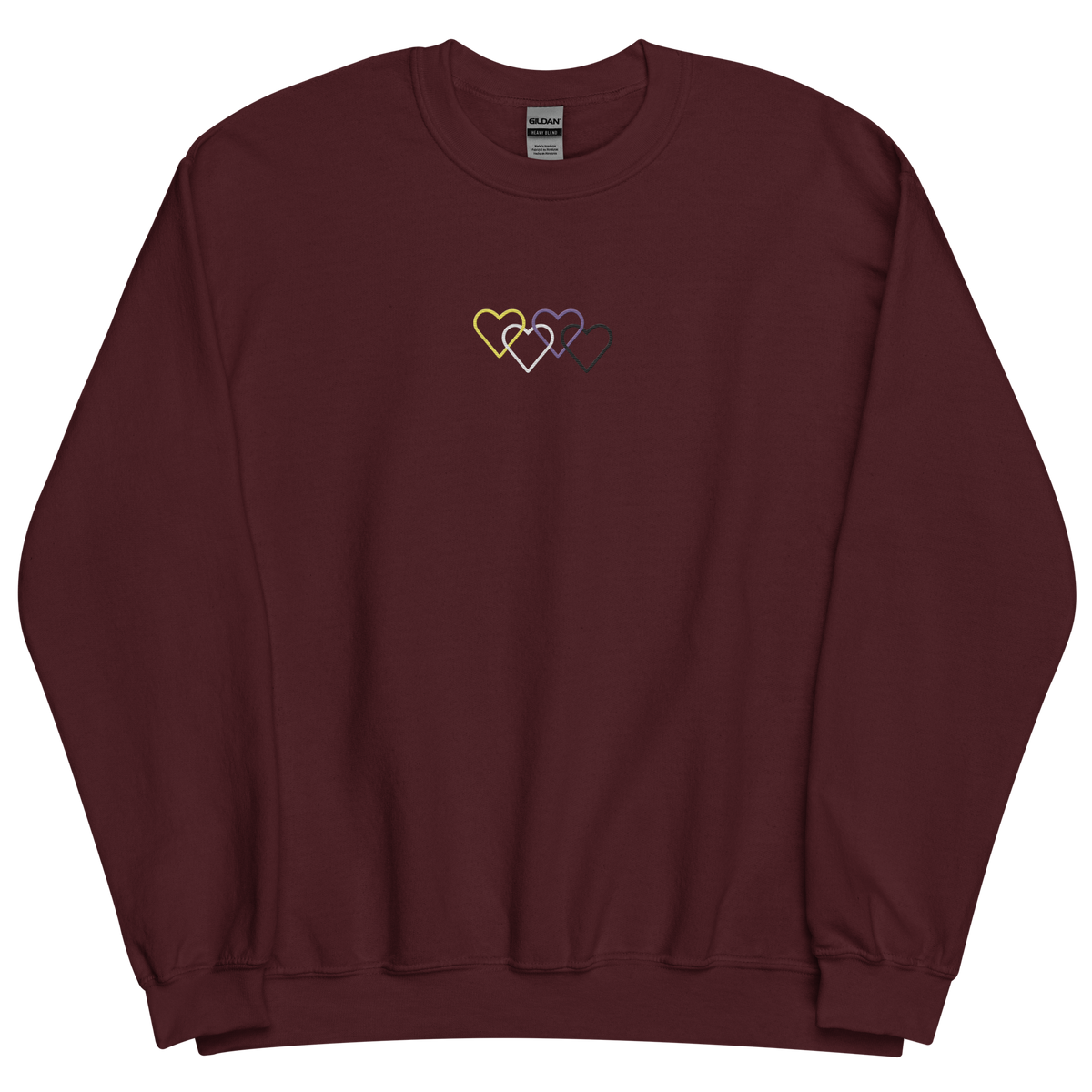Nonbinary Pride Sweatshirt: Interlaced Heart Outlines Embroidered Sweater