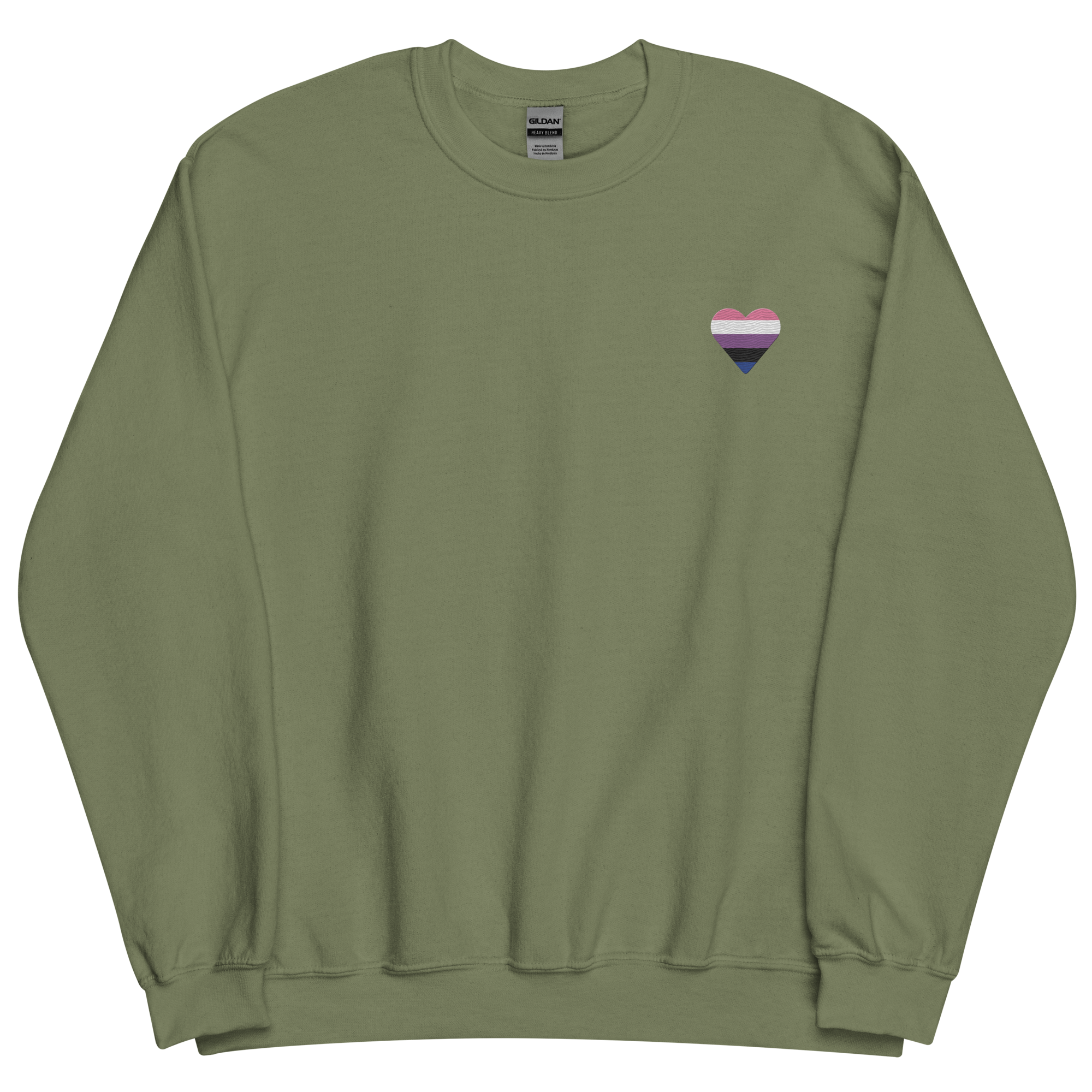 Genderfluid Flag Embroidered Heart Sweater: Celebratory LGBTQ+ Pride Design