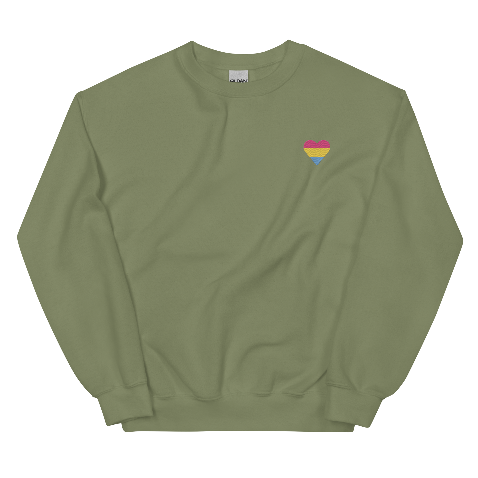 Pansexual Flag Embroidered Heart Sweater: Celebratory LGBTQ+ Pride Design