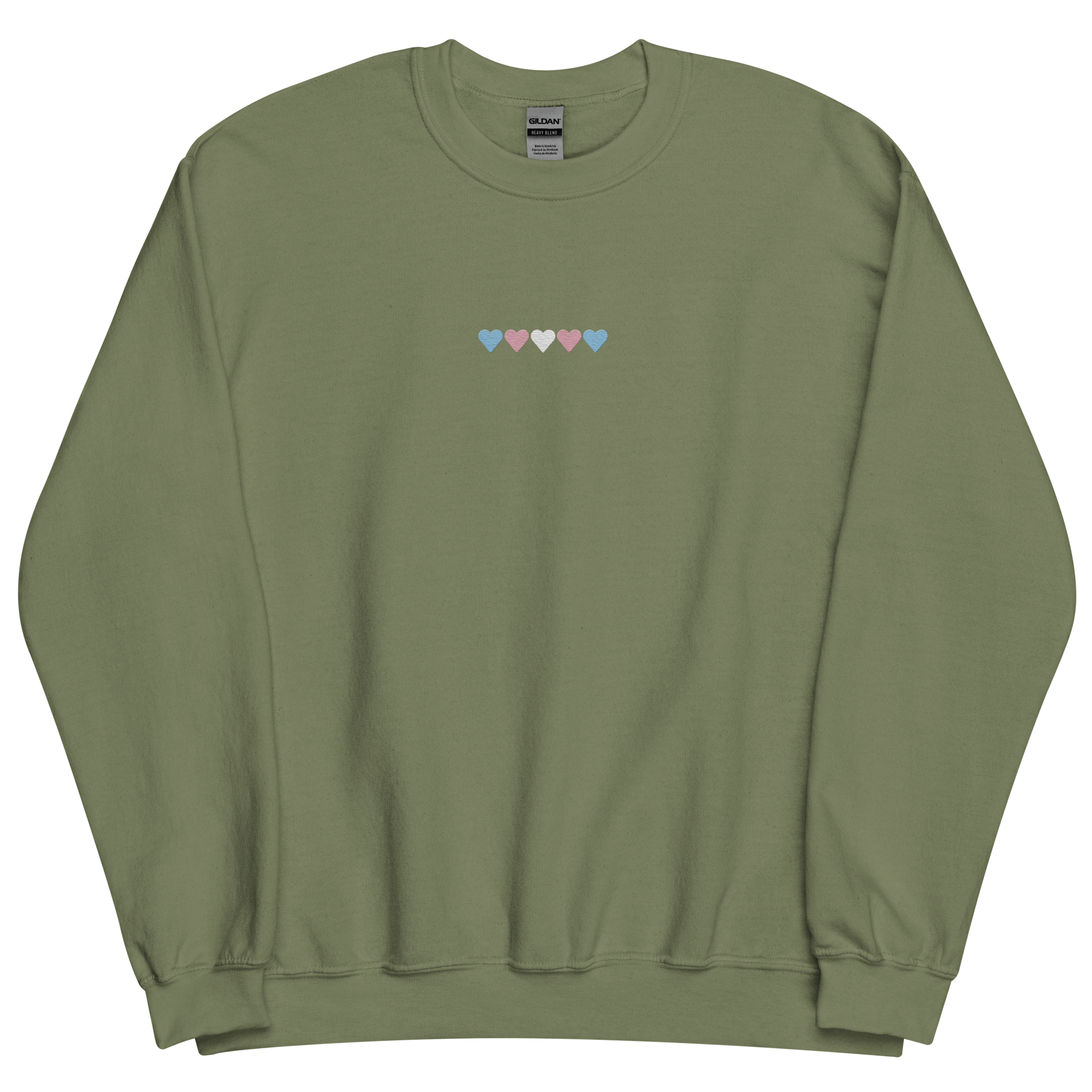 Embroidered Transgender Sweatshirt: Pride Flag Horizontal Heart Design
