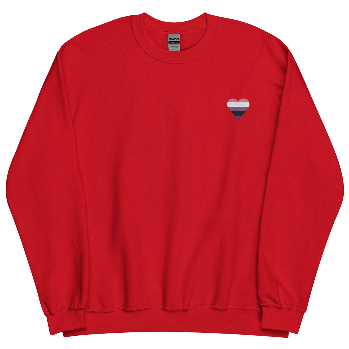 Genderfluid Flag Embroidered Heart Sweater: Celebratory LGBTQ+ Pride Design