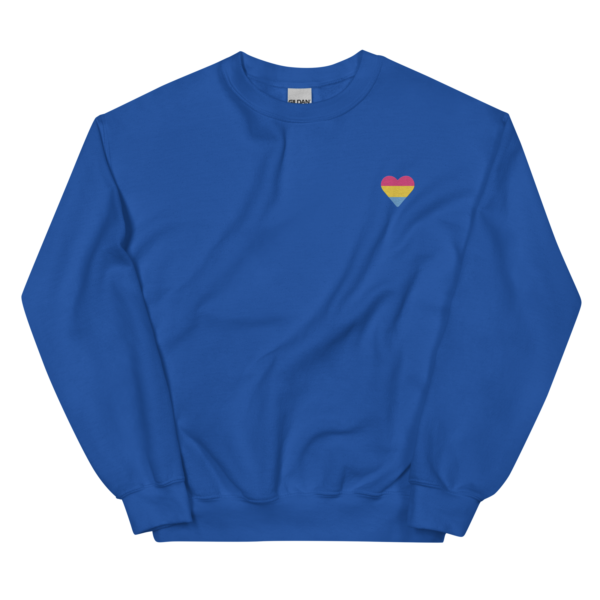 Pansexual Flag Embroidered Heart Sweater: Celebratory LGBTQ+ Pride Design