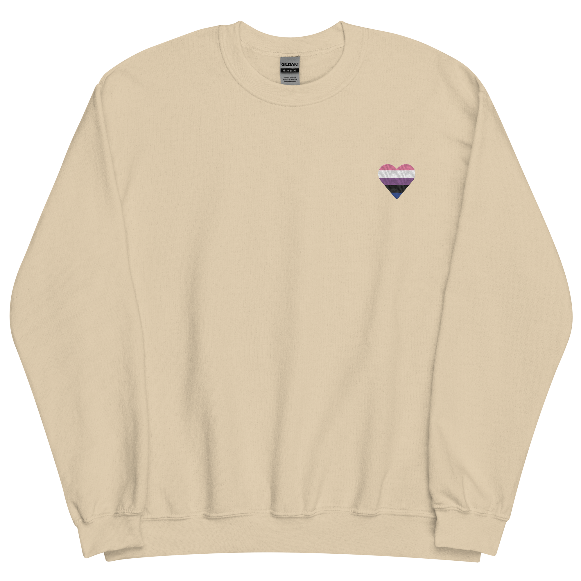 Genderfluid Flag Embroidered Heart Sweater: Celebratory LGBTQ+ Pride Design
