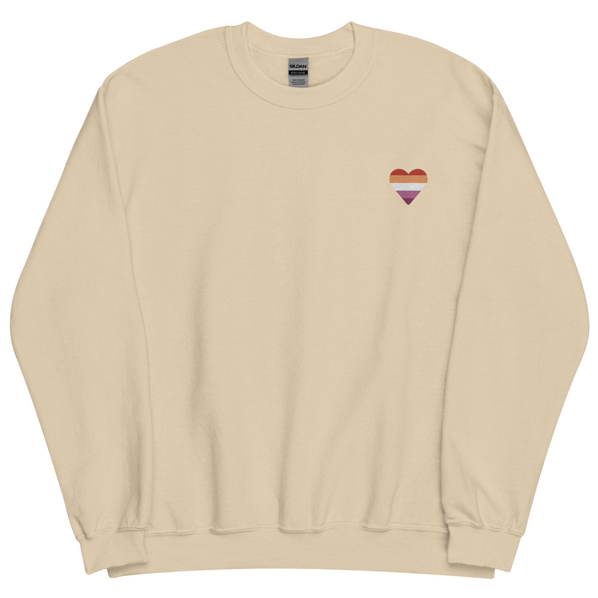 Lesbian Flag Embroidered Heart Sweater: Celebratory LGBTQ+ Pride Design