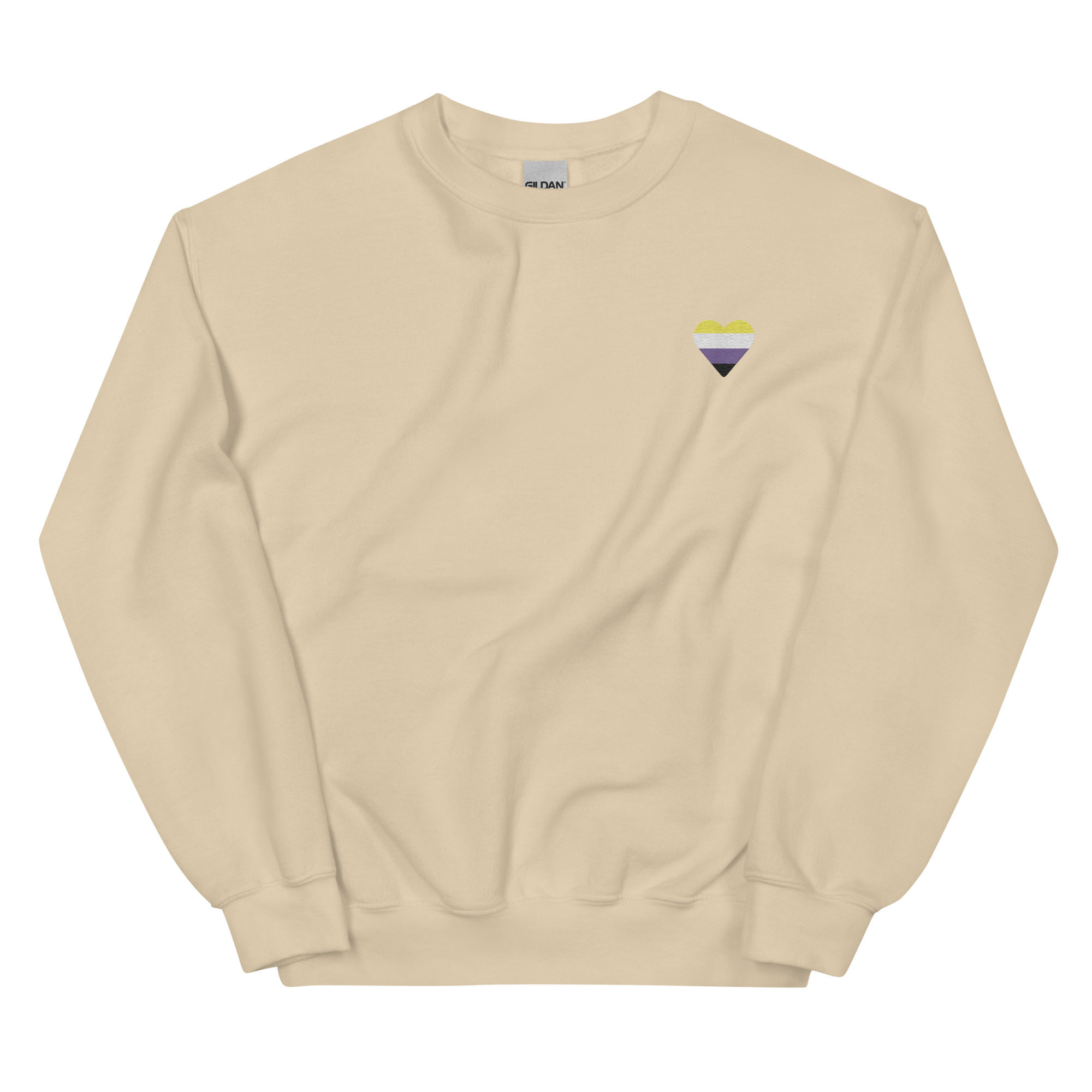 Nonbinary Flag Embroidered Heart Sweater: Celebratory LGBTQ+ Pride Design