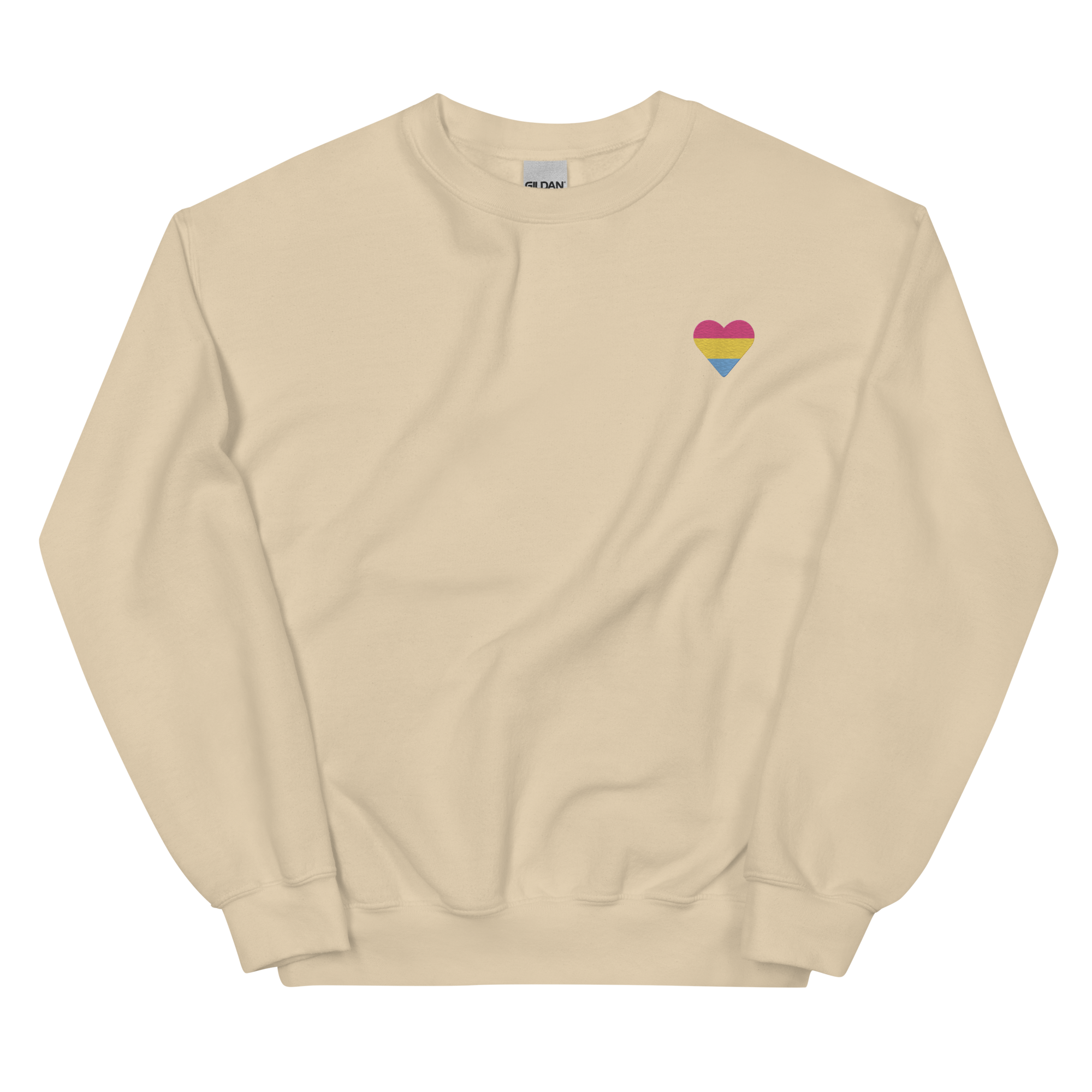 Pansexual Flag Embroidered Heart Sweater: Celebratory LGBTQ+ Pride Design
