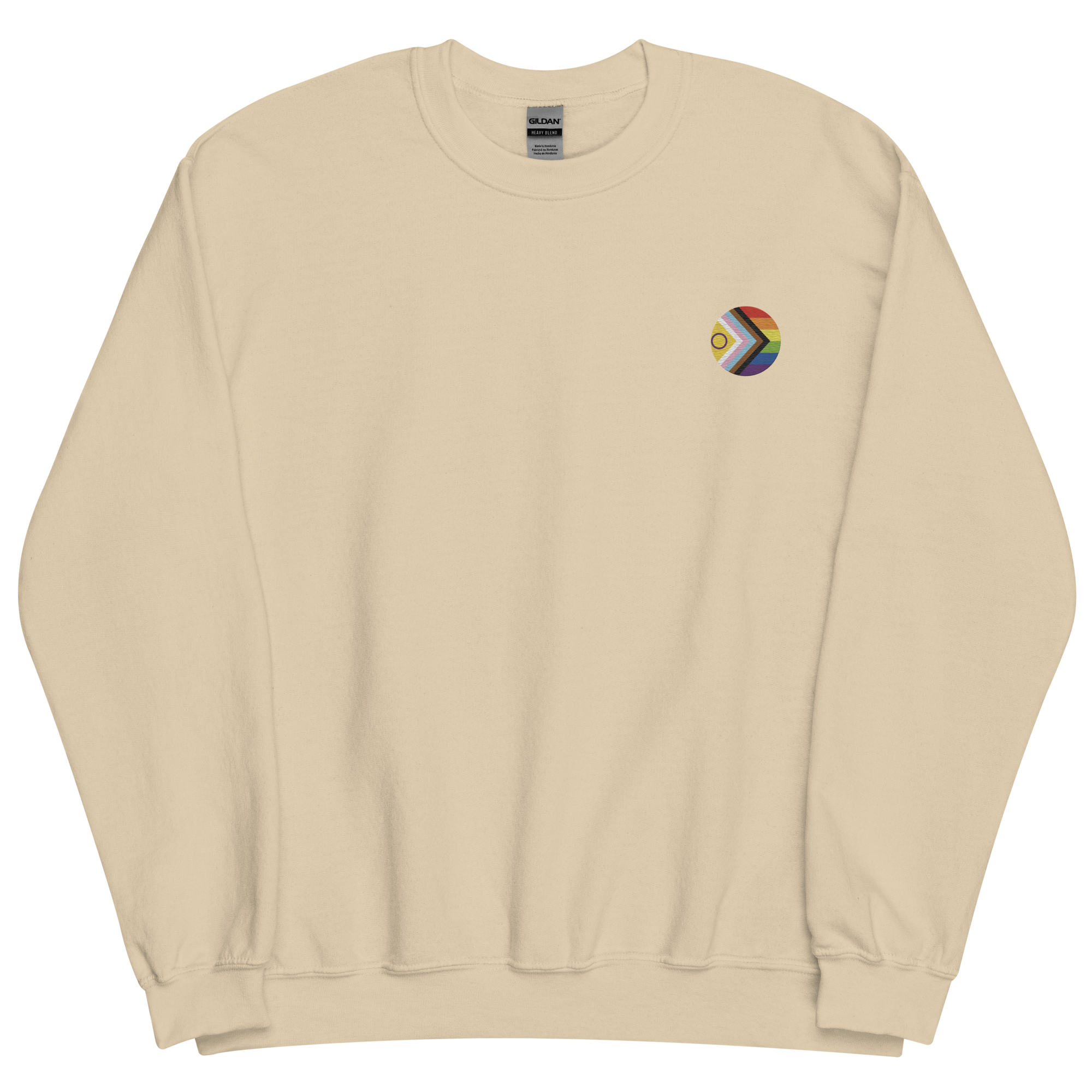 Intersex-Inclusive Pride Progress Flag Embroidered Circle Sweatshirt: Celebratory LGBTQ+ Pride Design
